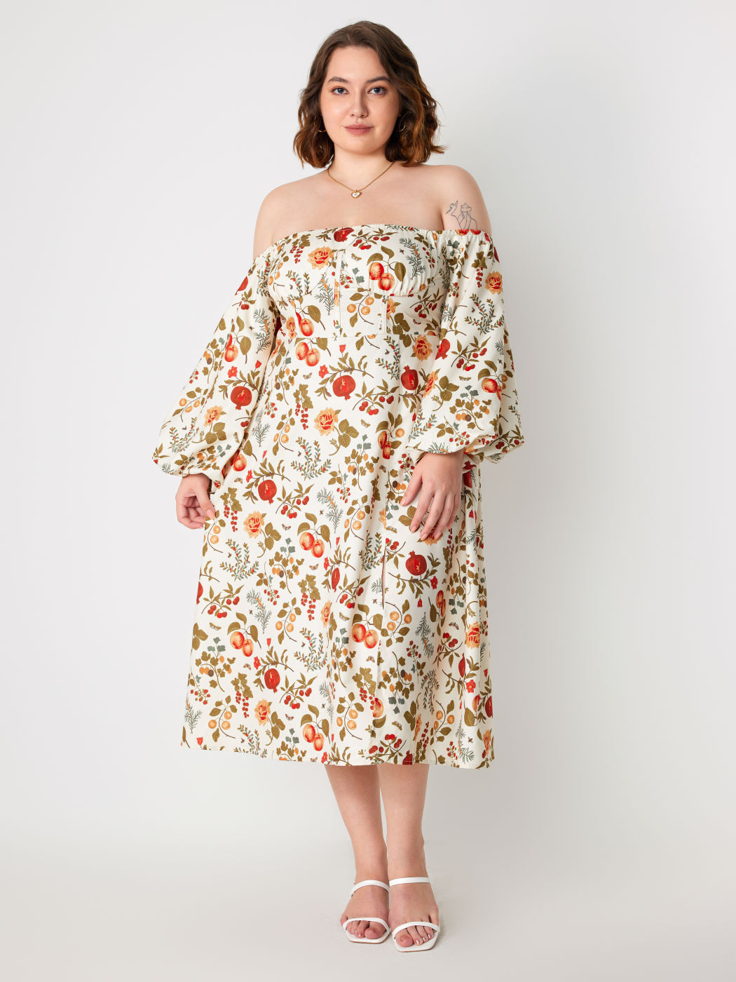 Fruit & Floral Off-shoulder Slit Maxi Dress Curve & Plus