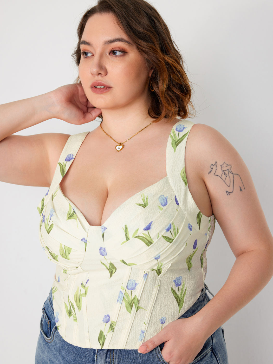 Woven Tulip Corset Crop Tank Top Curve & Plus For Picnic Vacation