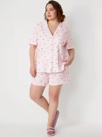 Gestreiftes Erdbeer-Kurzarm-Top & Mid Waist Shorts Lounge Set Kurve & Plus