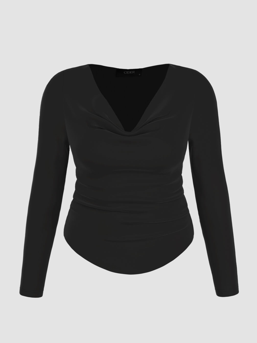  Wasserfallausschnitt Einfarbig Gerafftes Langarm Crop Top Kurve & Plus