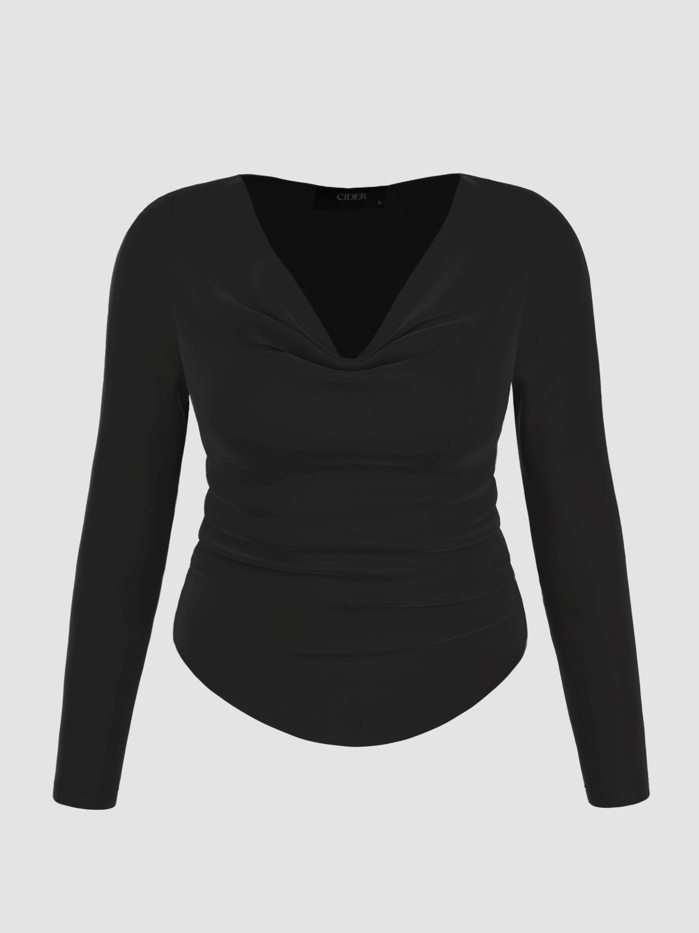 Cowl Neck Solid Ruched Long Sleeve Crop Top Curve & Plus
