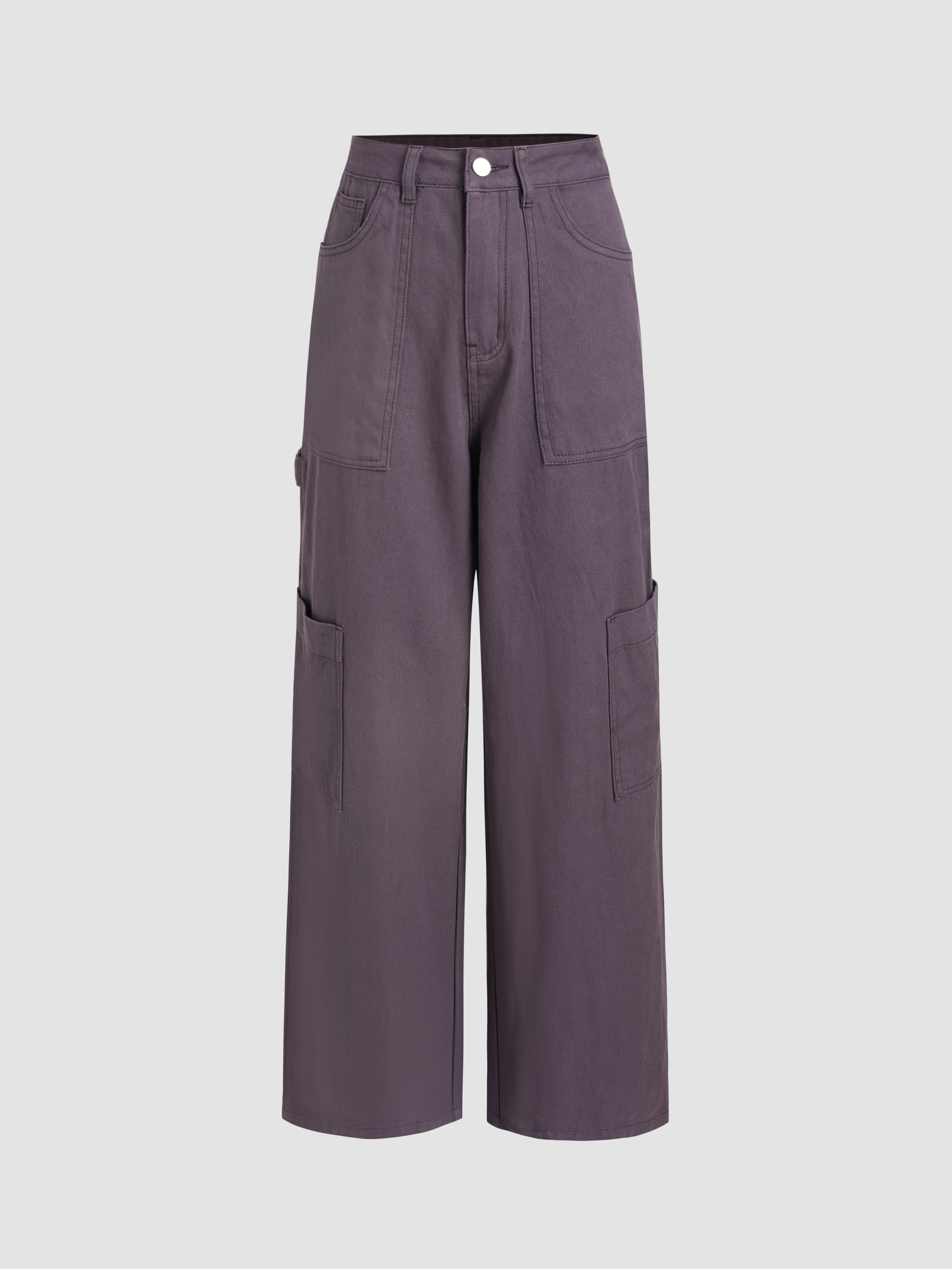 Solid Mid Waist Straight Leg Cargo Jeans Cider