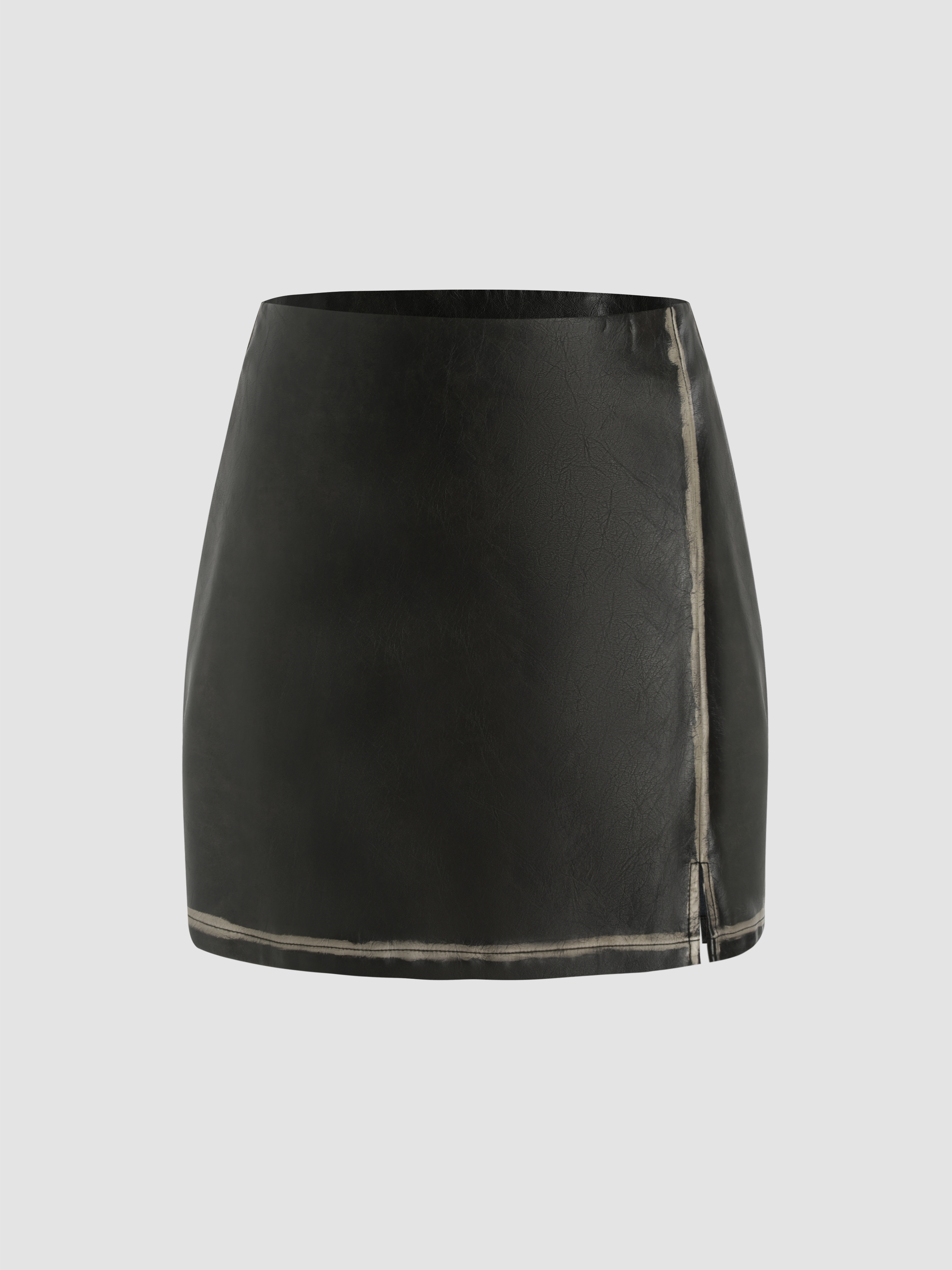PU Mid Waist Split Mini Skirt Cider