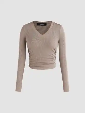 Rib Sweetheart Solid Long Sleeve Crop Tee
