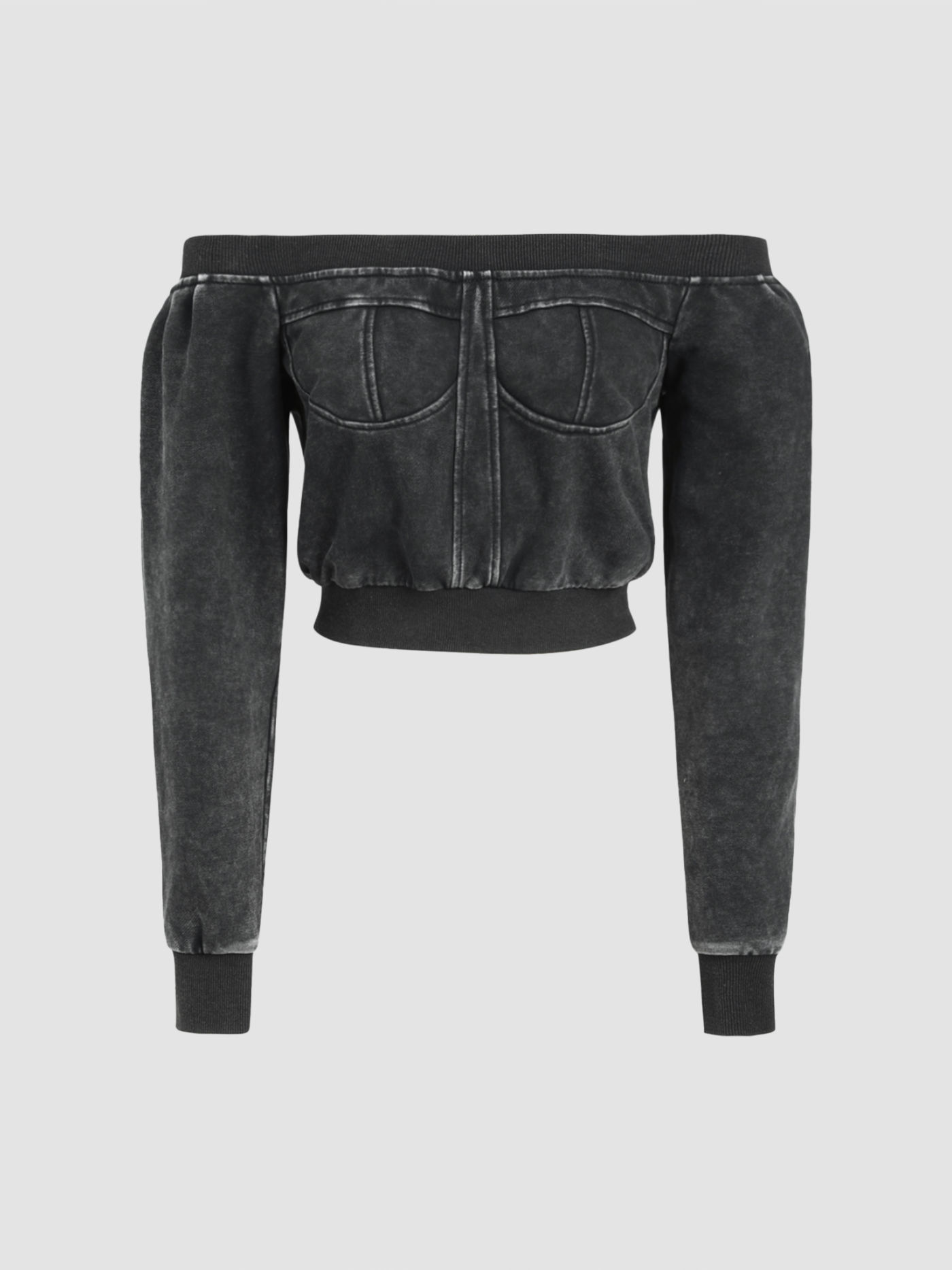 Terry Off-shoulder Solid Crop Sweatshirt