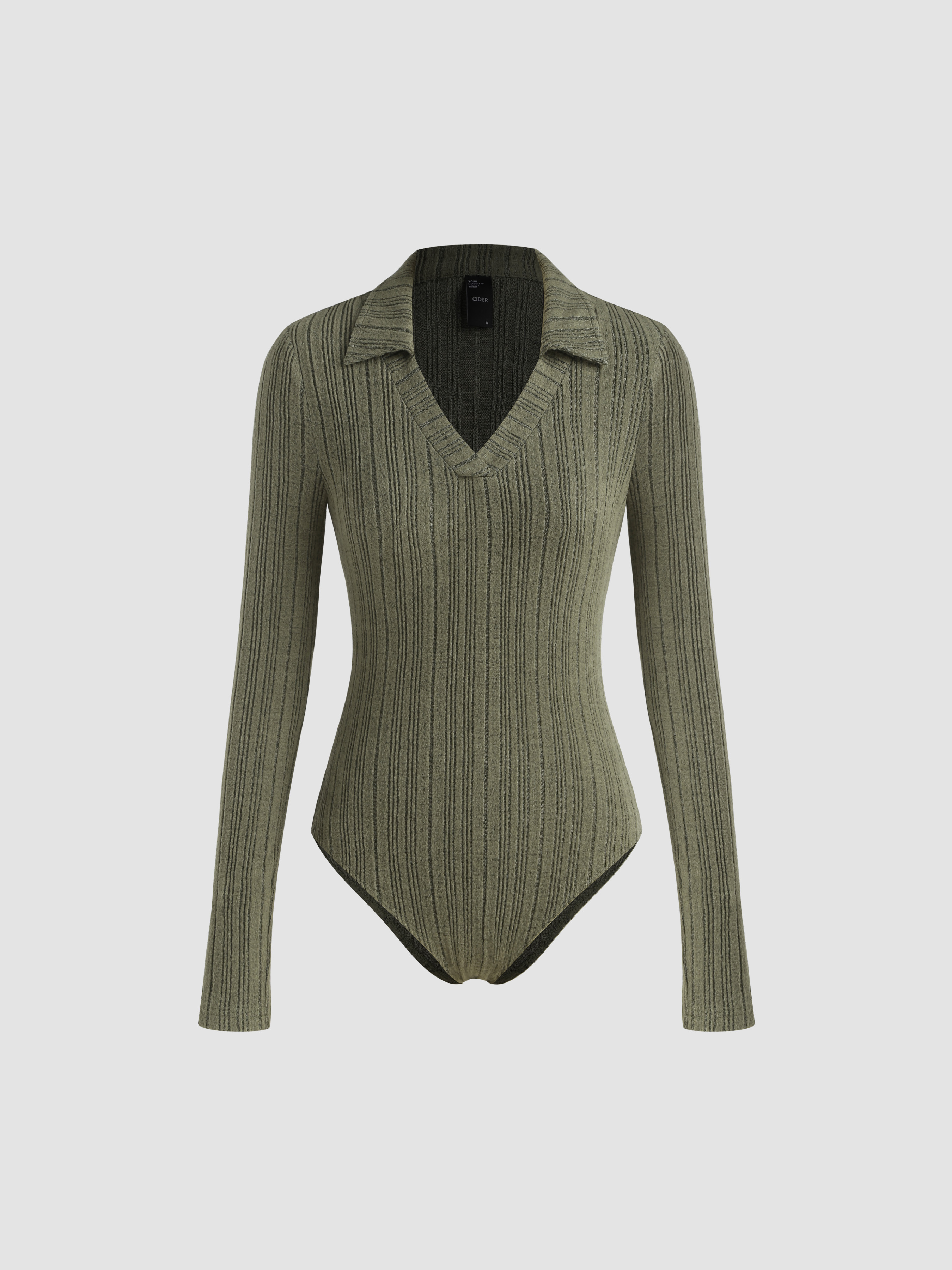 Collar Solid Striped Button Bodysuit Cider