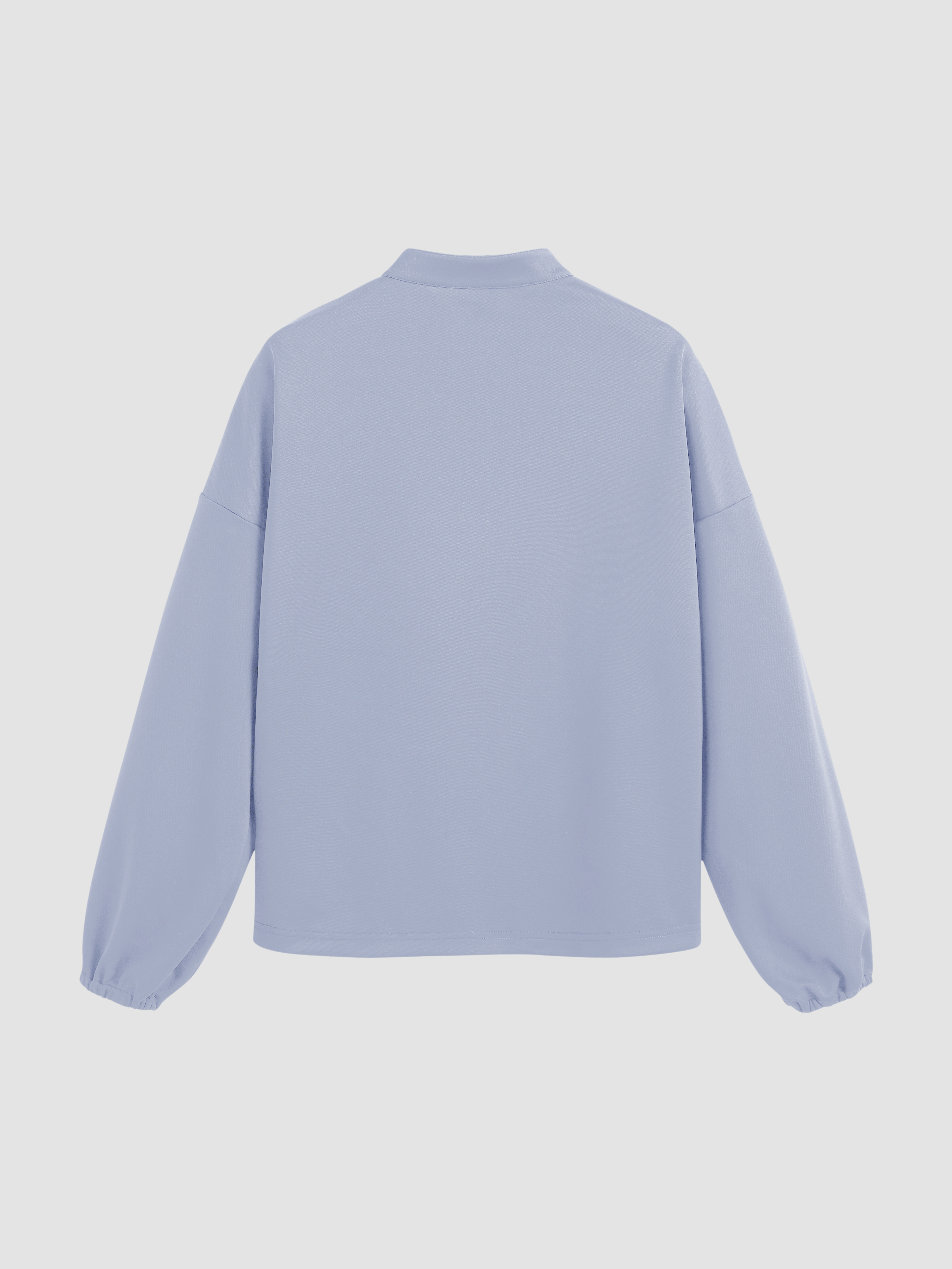 Woven Stand Collar Solid Cut Out Long Sleeve Tee For