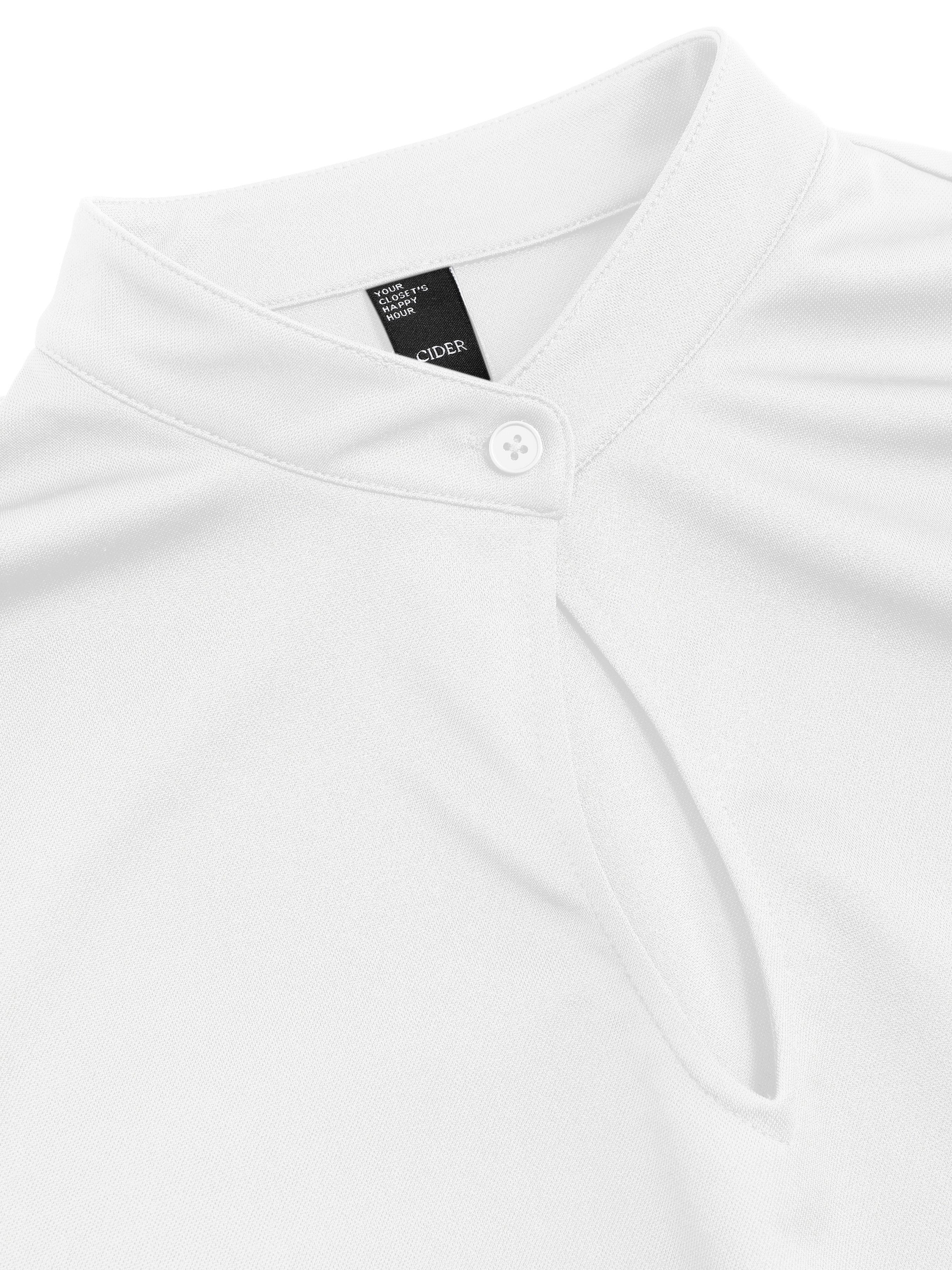 Woven Stand Collar Solid Cut Out Long Sleeve Tee For