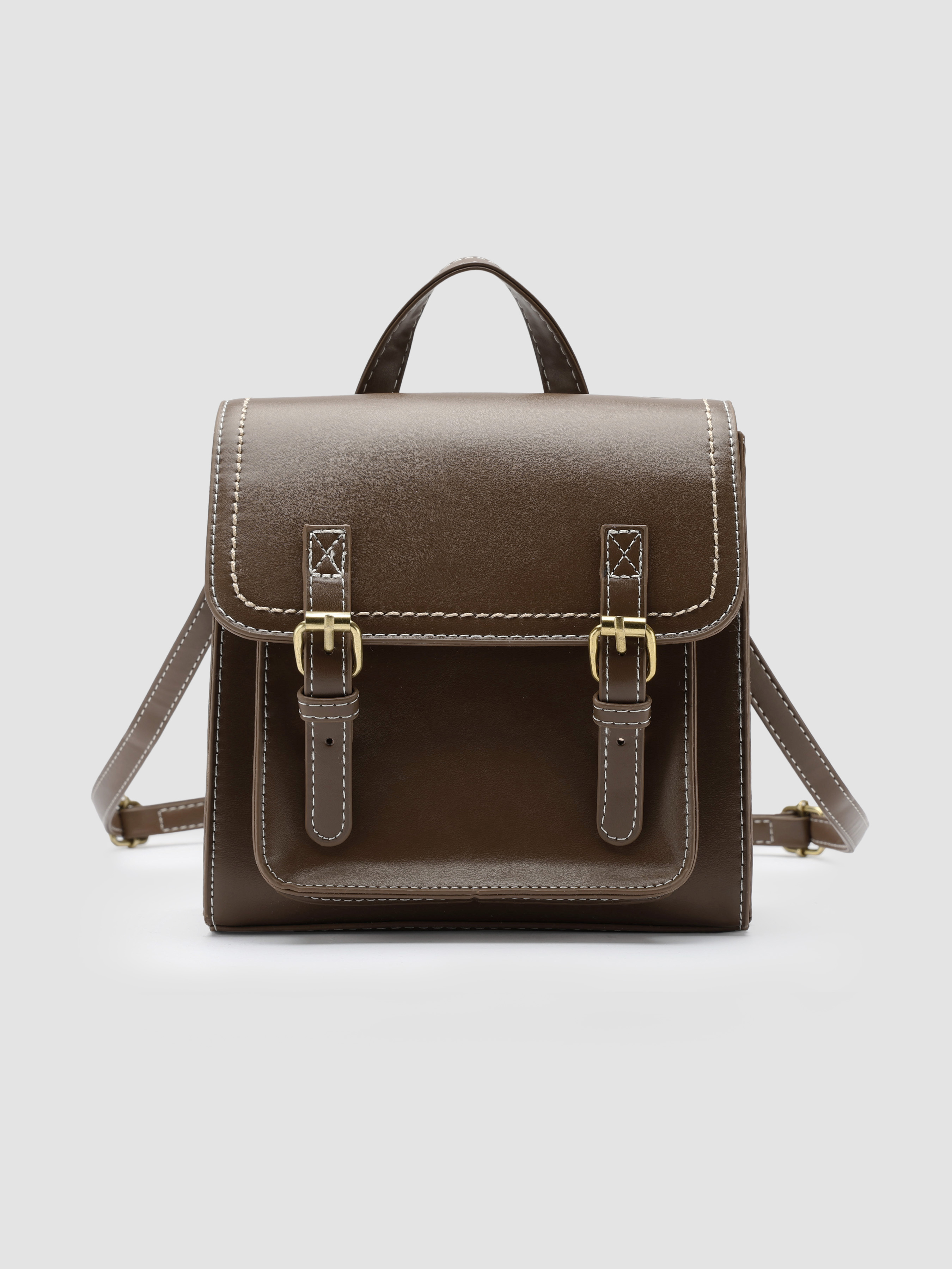 Preppy Faux Leather Messenger Solid Faux Leather Top Handle