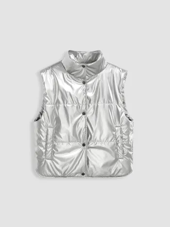  Metallic Stehkragen Puffer Weste