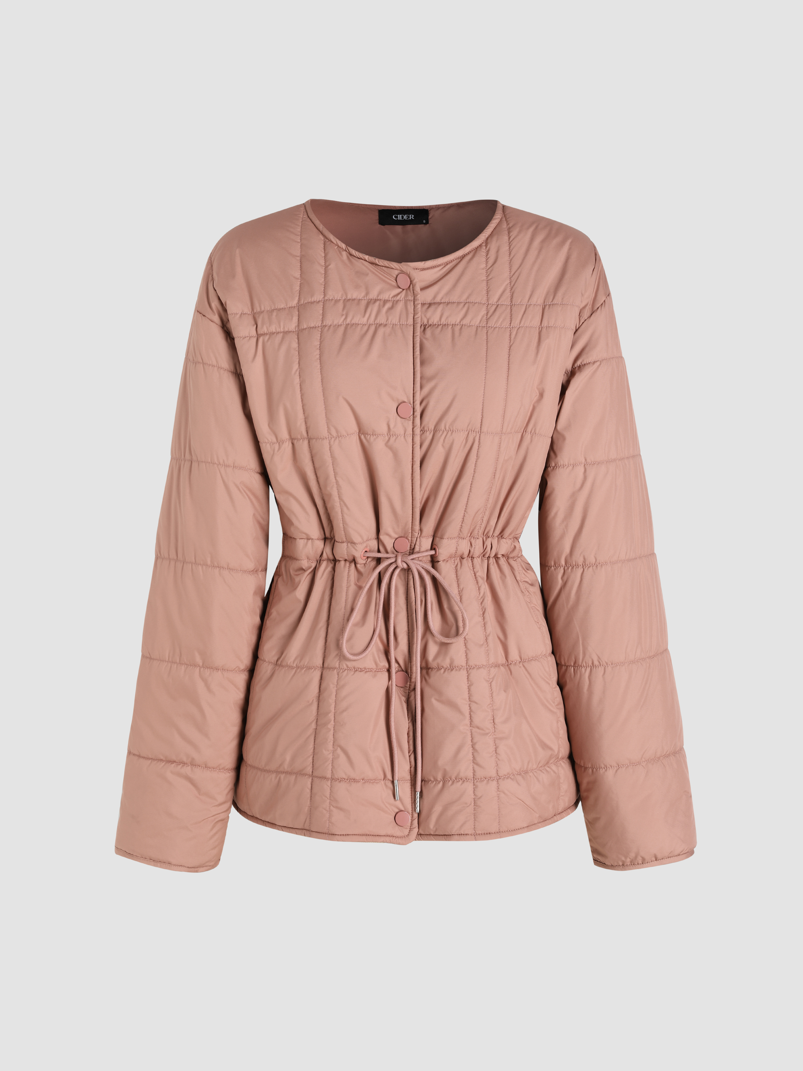 Geometric Button Puffer Quilted Jacket Cider