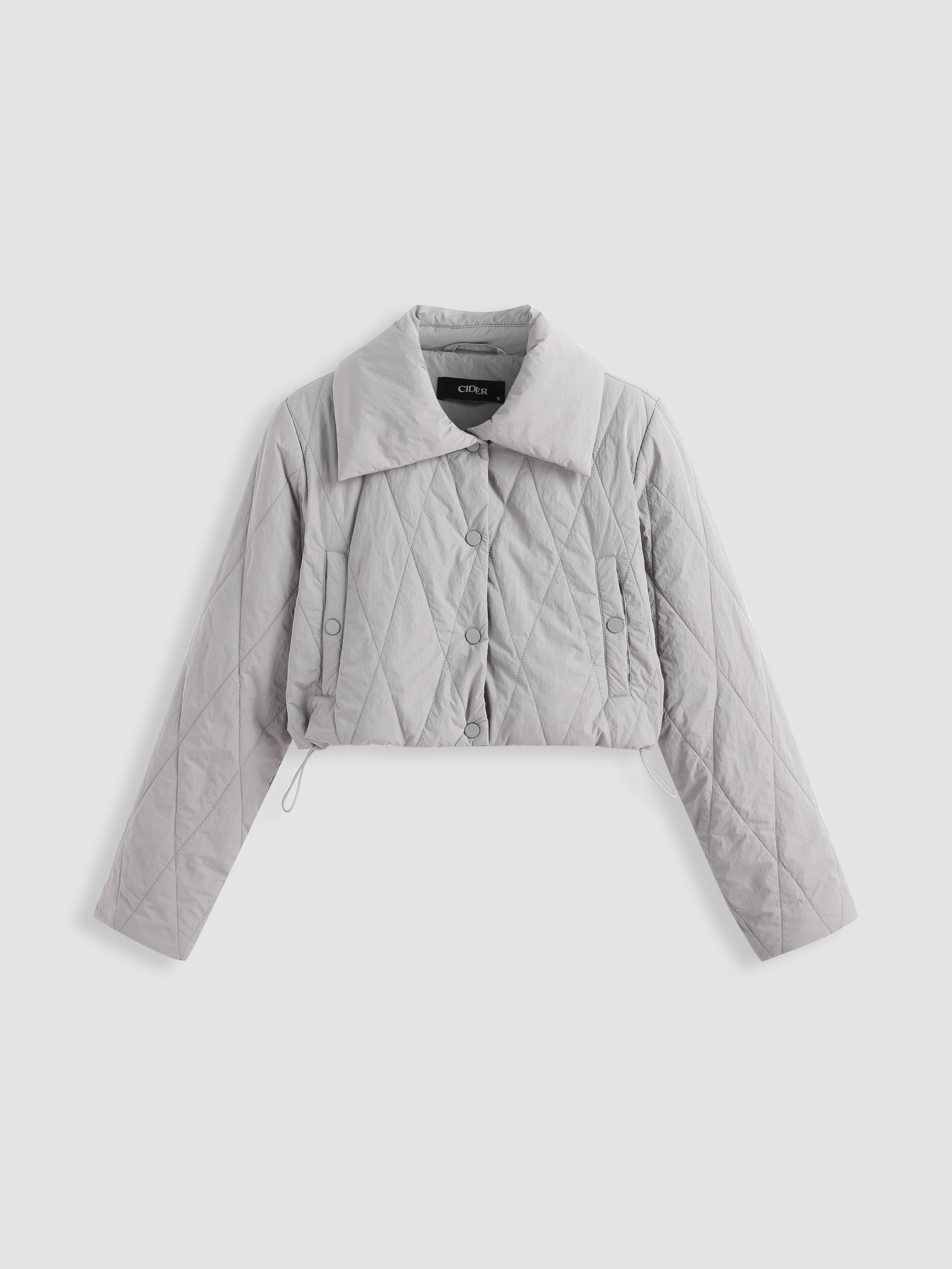 Collar Geometric Quilted Crop Puffer Jacket Cider