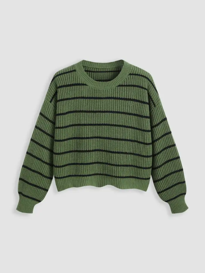 Green striped 成り立っ ruffle knit hem dress