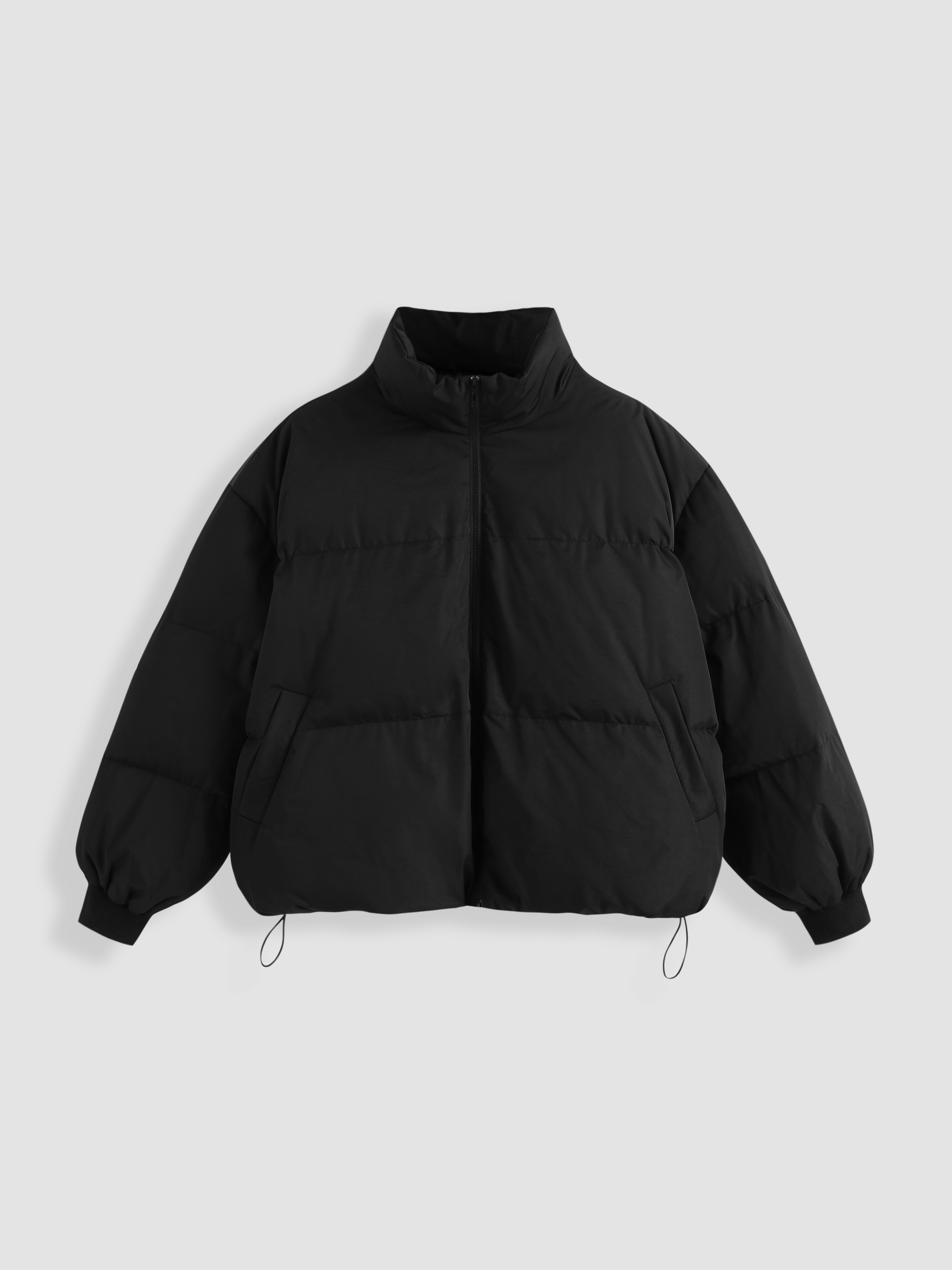 ☆関税込☆PARTIMENTO★NONE-COLLARED BOUCLE ZIP-UP JACKET★ Woven Zip Front Collared Puffer Jacket Curve & Plus For