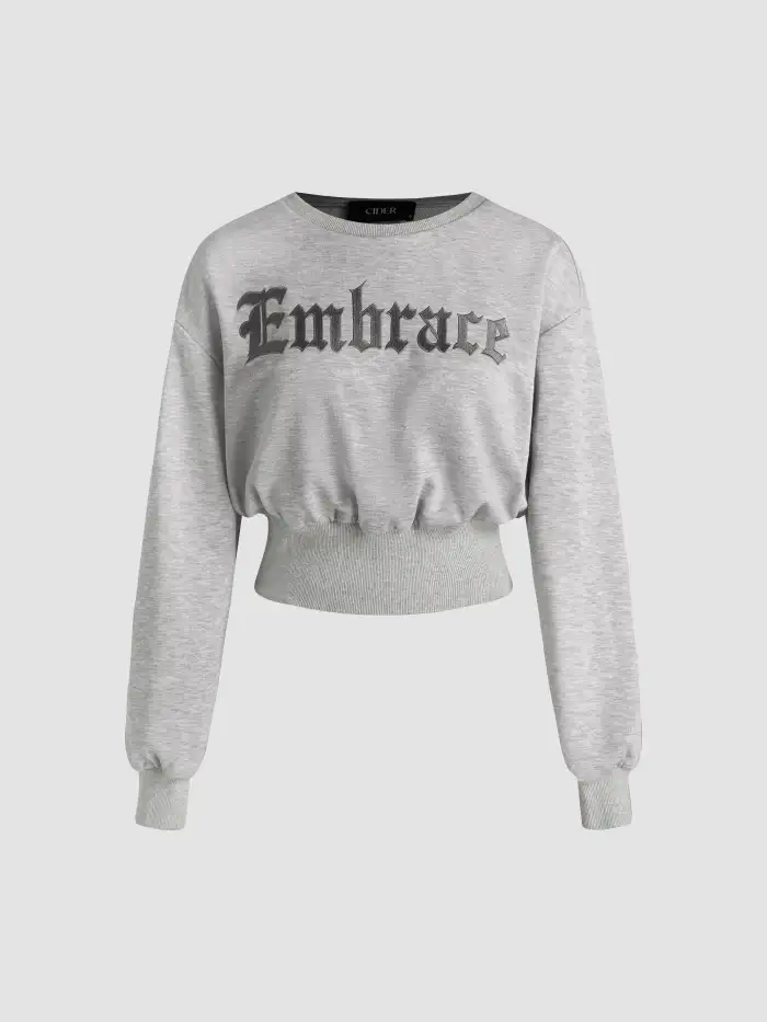 Collar Letter Patched Sweatshirt - Cider