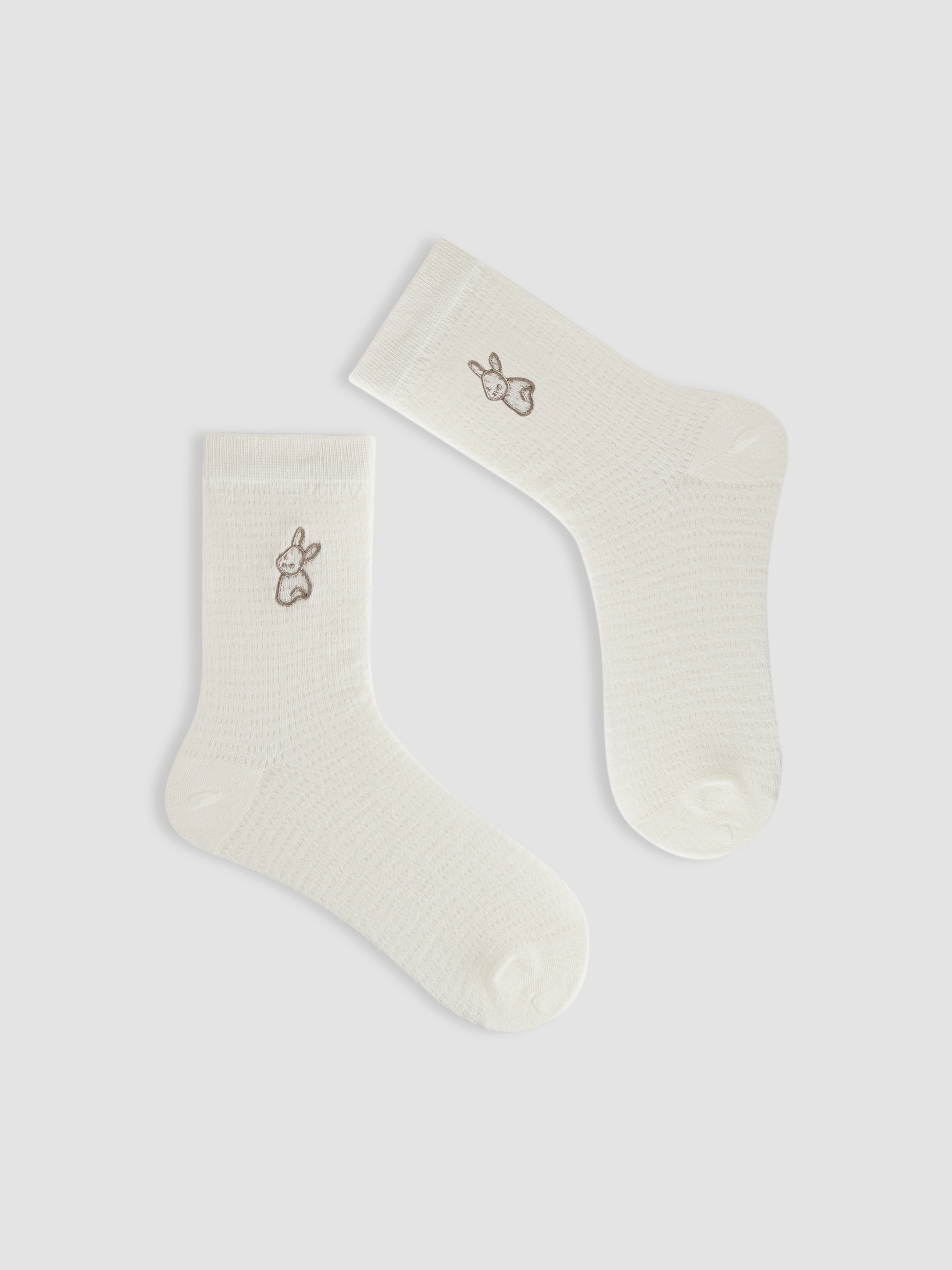 Rabbit Embroidery Crew Socks - Cider