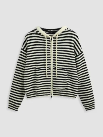  Gestreifter Tunnelzug Reißverschluss Hoodie Kurve & Plus