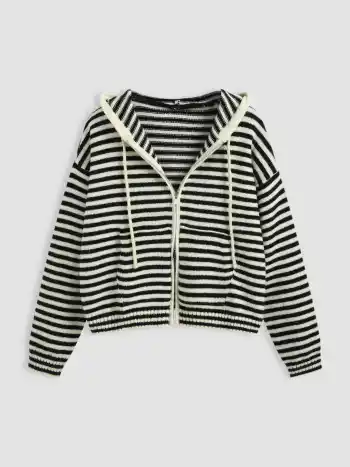  Gestreifter Tunnelzug Reißverschluss Hoodie Kurve & Plus