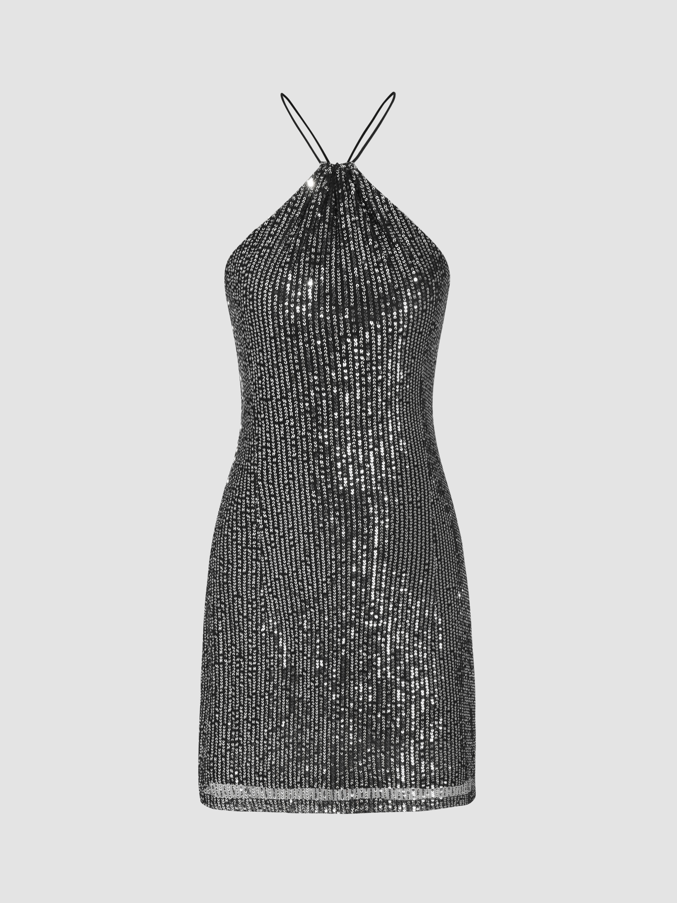 Sequins Halter Neckline Solid Midi Dress For Music Festival/Live House ...