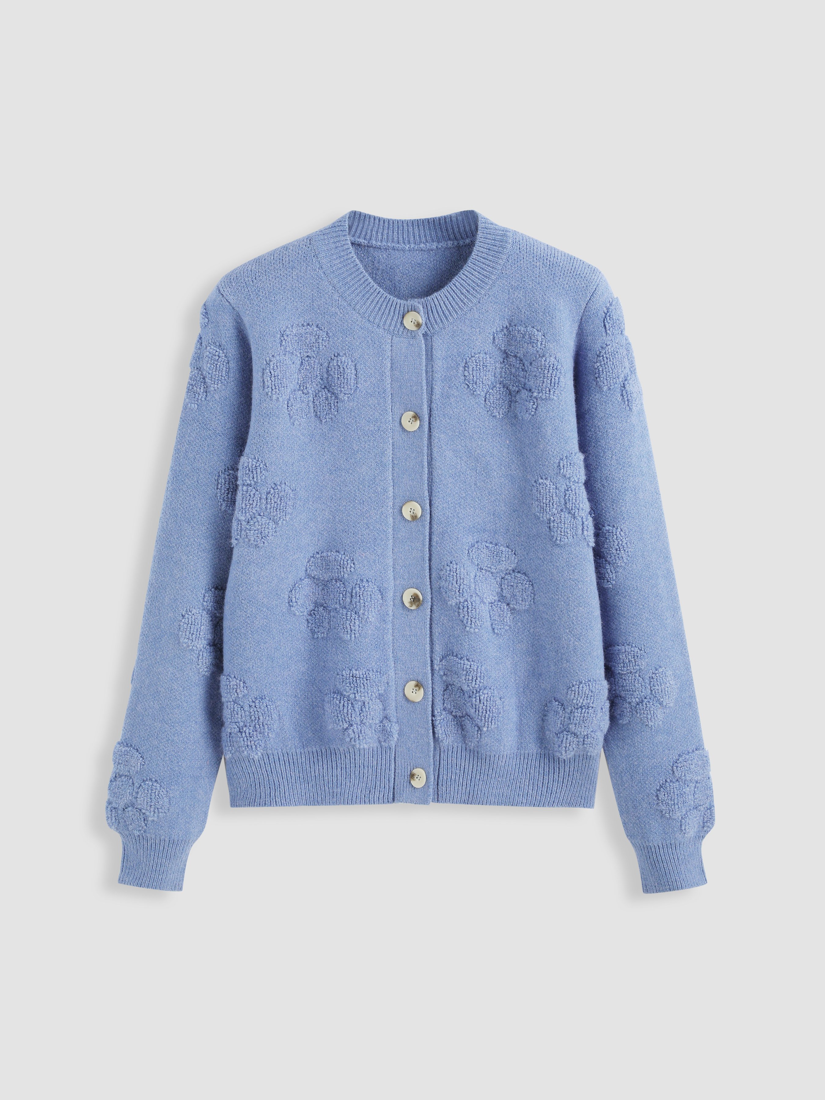 Floral Button Up Round Neck Long Sleeve Cardigan
