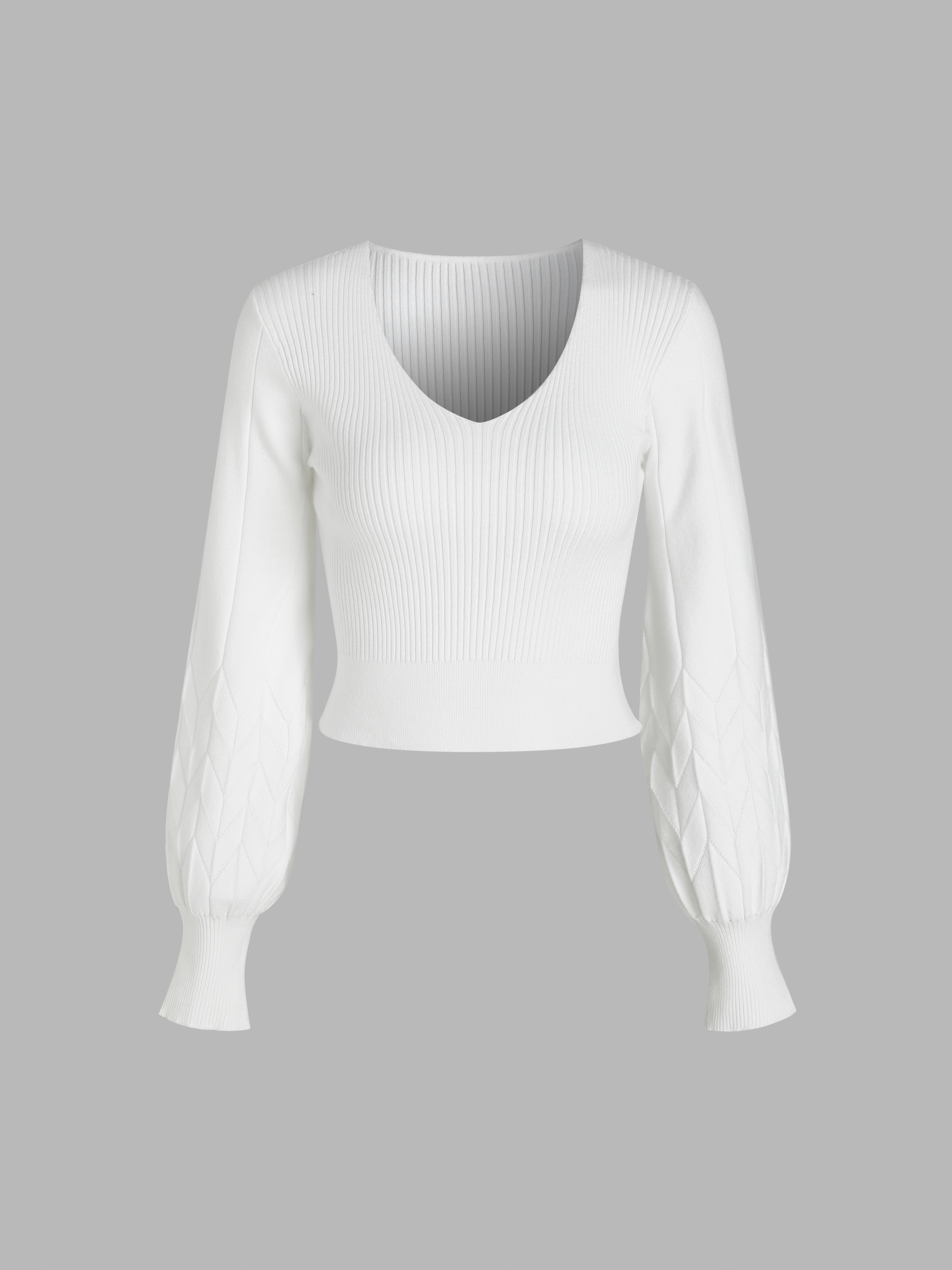 Pull court manches longues en maille col en U