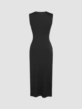  Asymmetrischer Hals Solid Gerafftes Maxikleid