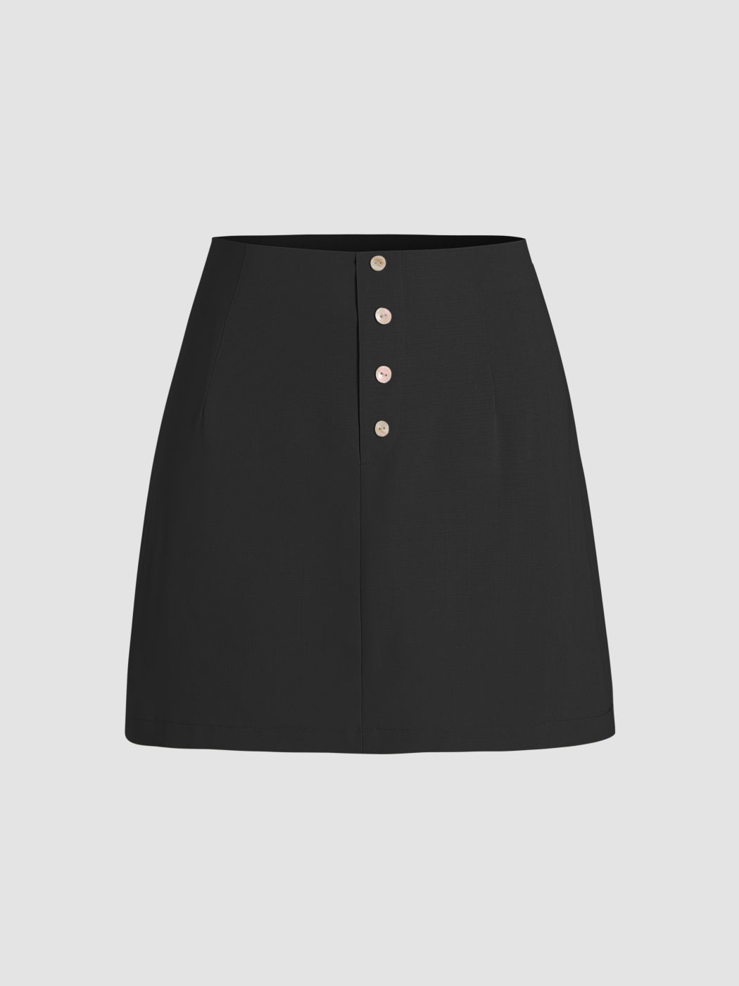 Mid Waist Solid Button Mini Skirt