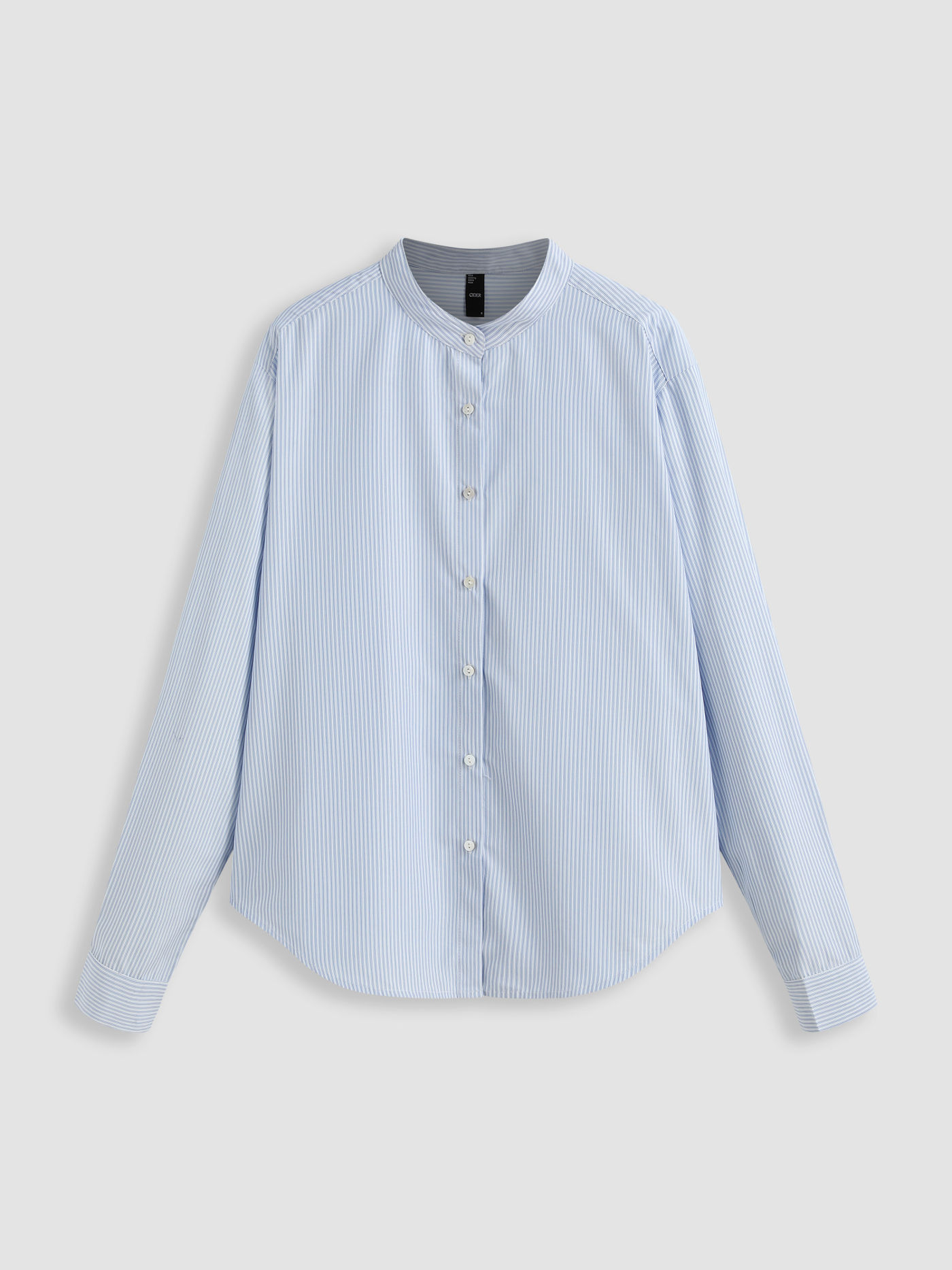 Stand Collar Striped Button Long Sleeve Blouse