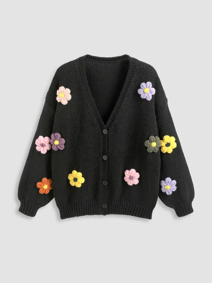 Knit Round Neckline Solid Tie Front Cardigan Curve & Plus