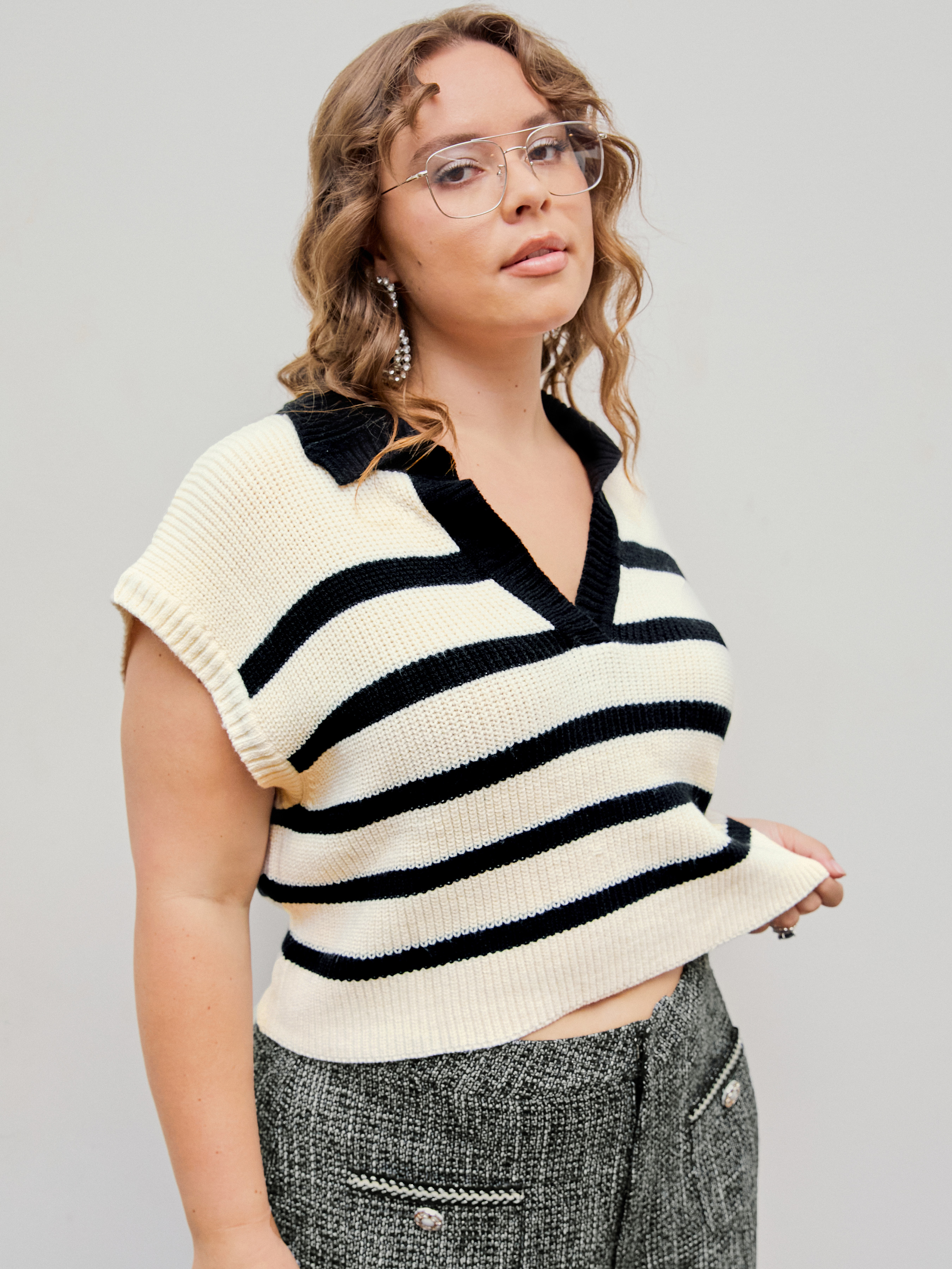 Knit Striped Polo Vest Curve & Plus Cider