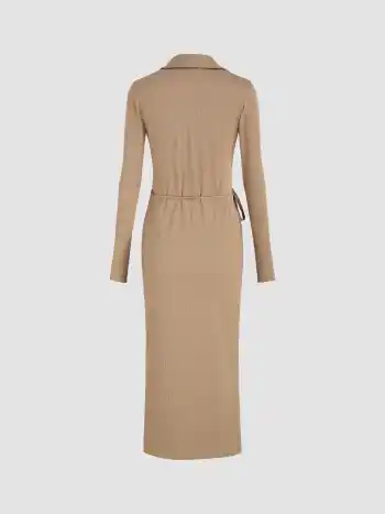 V-neck Solid Midi Dress