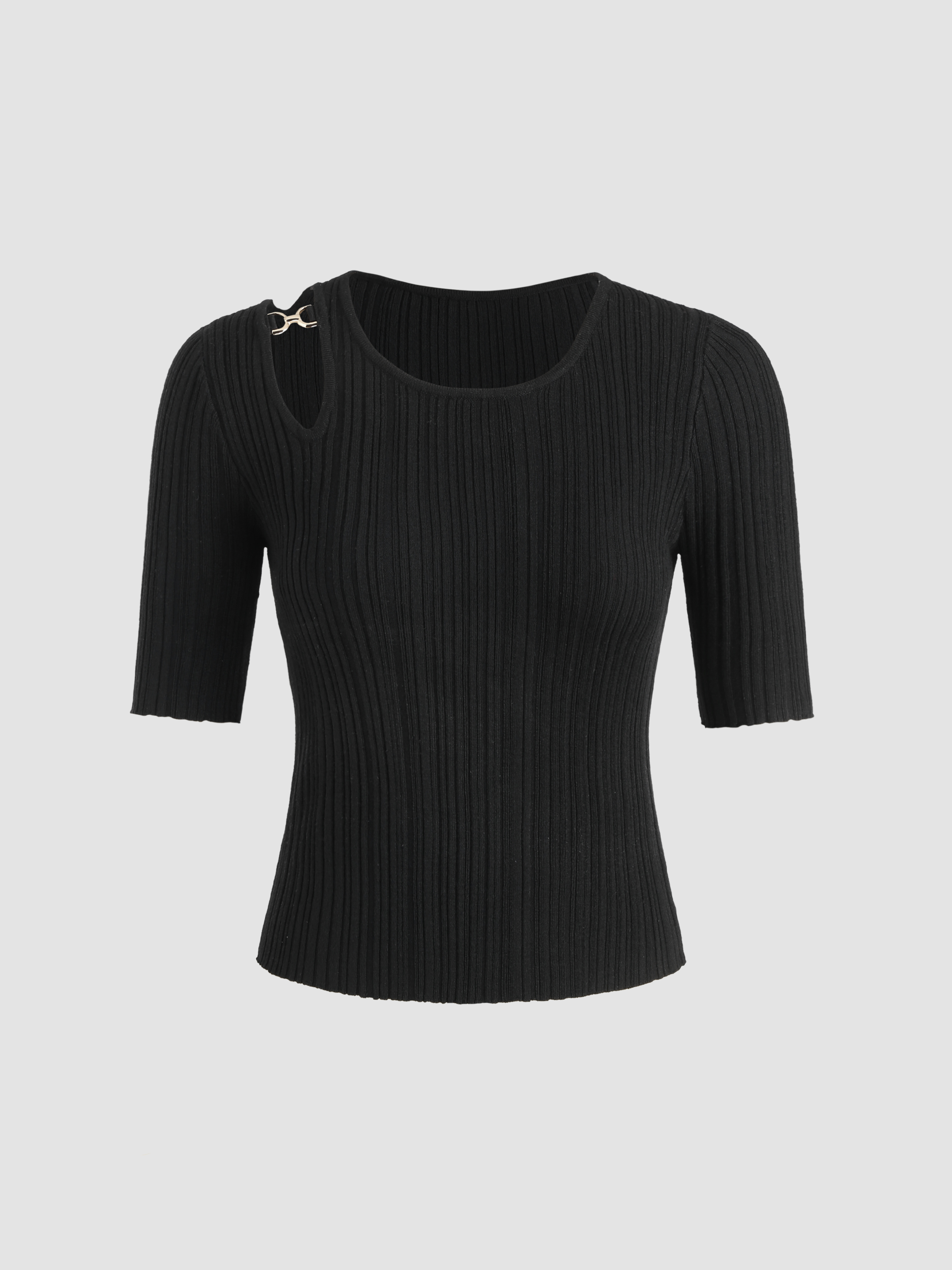 Bowknot Short Sleeve Round Neck Knit Top