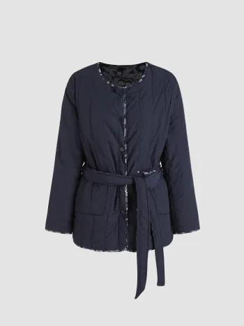  Rundhals Paisley Gürtel Wendbare Puffer Jacke