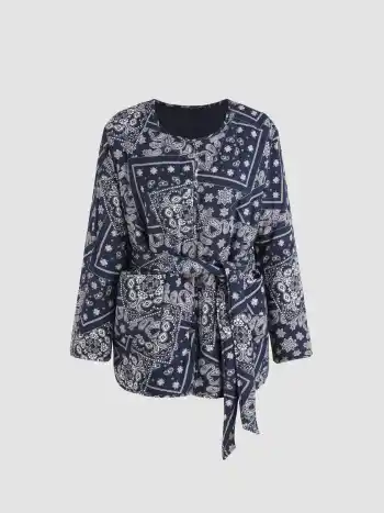  Rundhals Paisley Gürtel Wendbare Puffer Jacke