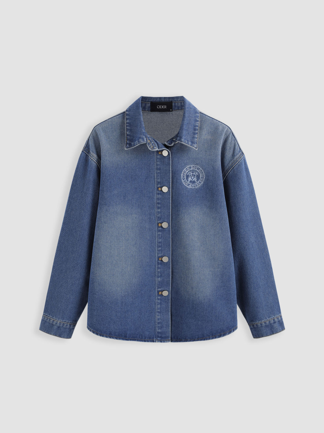  Jeanskragen Grafik Knopfbluse