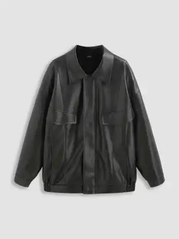 Reißverschluss-Fake-Leder-Utility-Jacke
