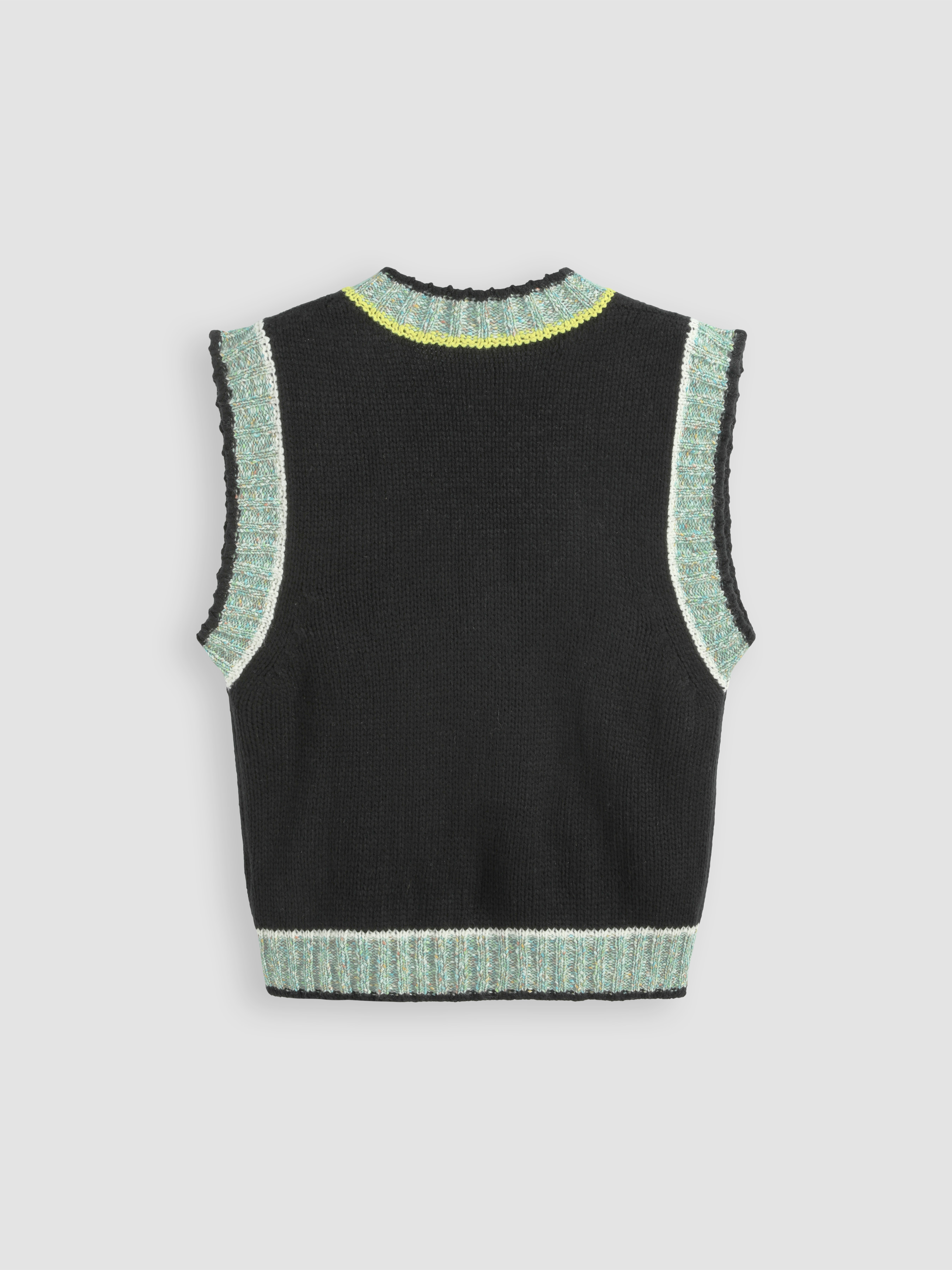 Sweater Vest Knit Fabric V-neck Wool-blend Contrasting