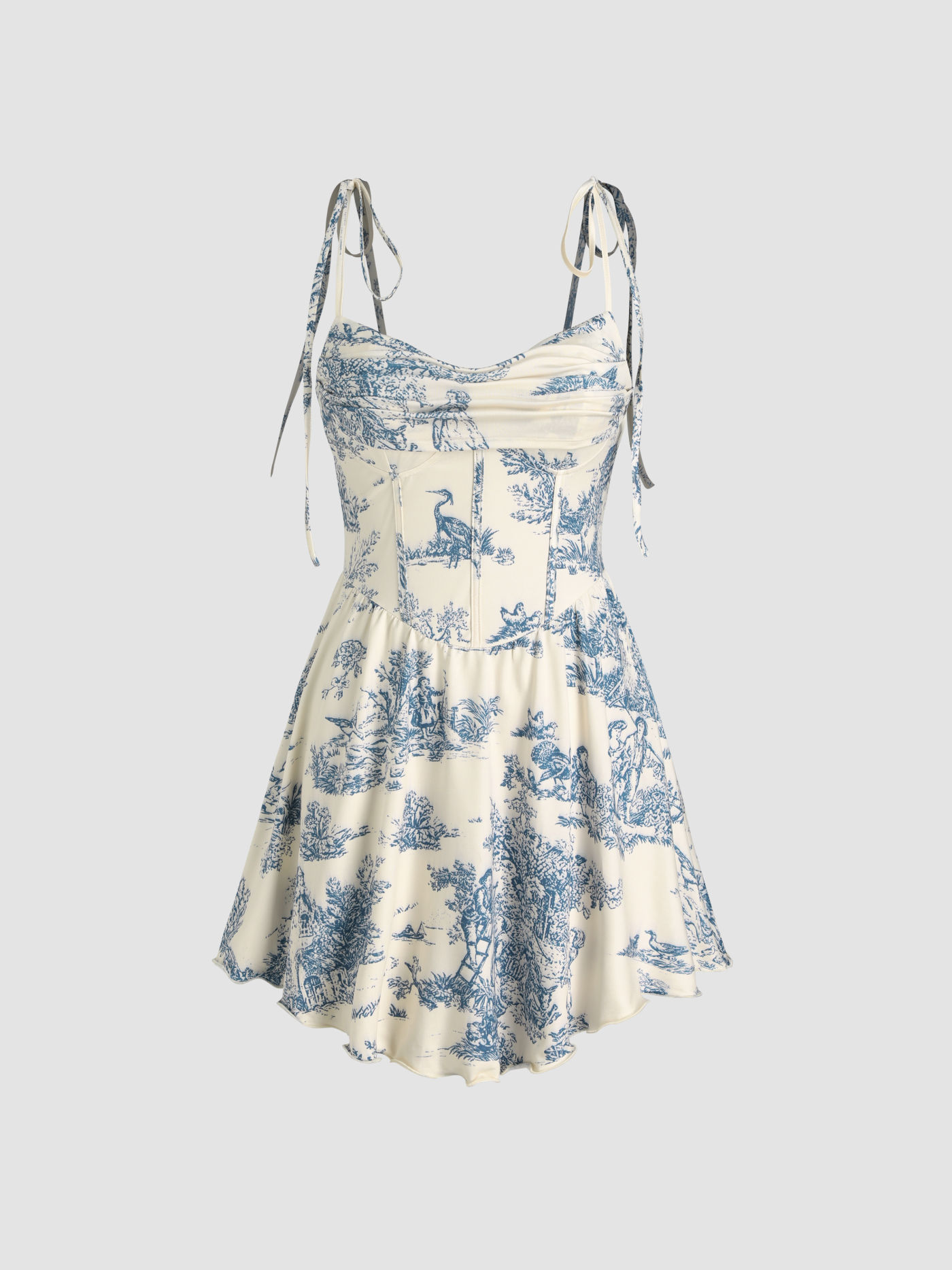 Cowl Neck Corset Knotted Ruffle Mini Dress