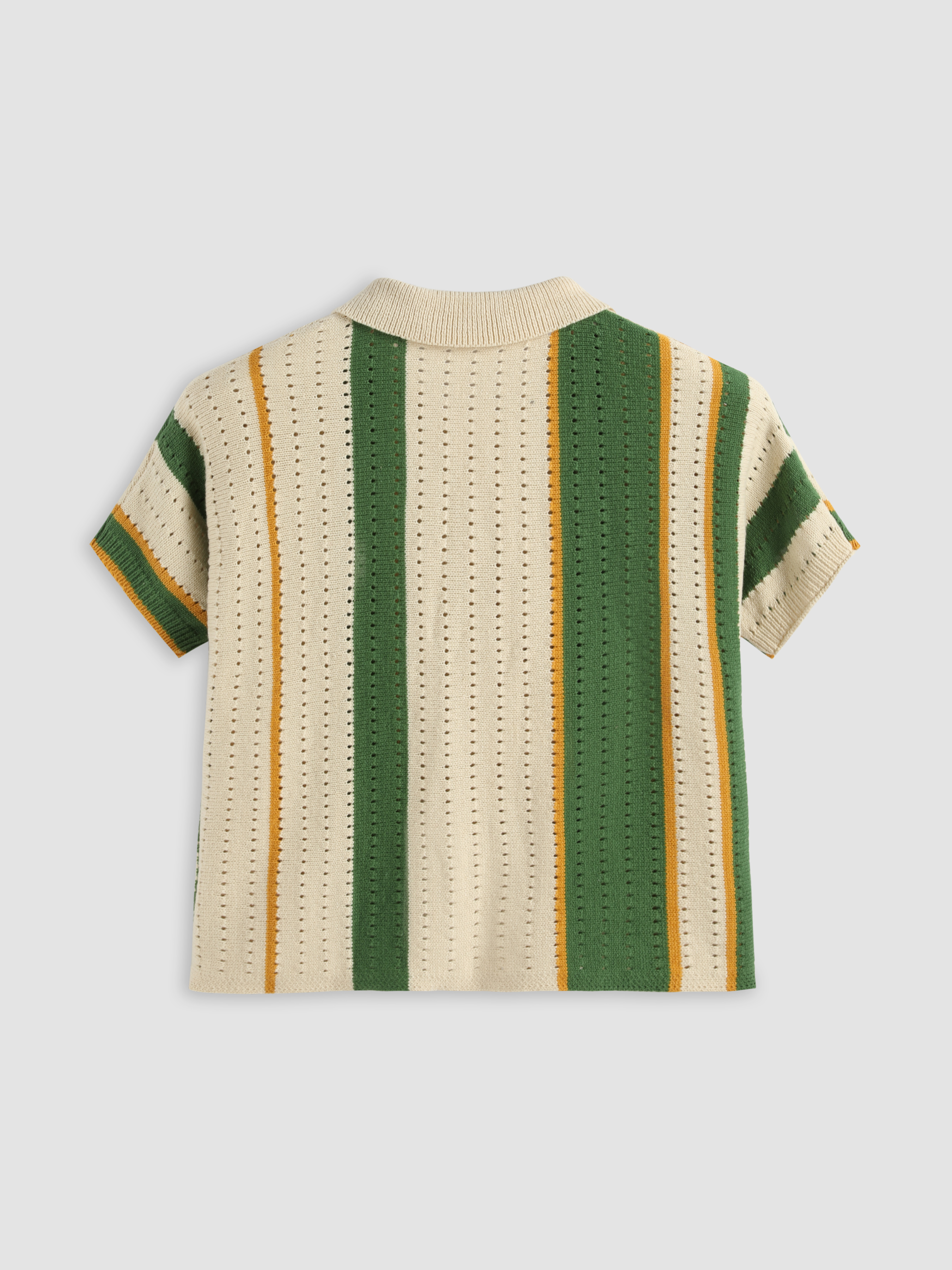Knit Fabric Knit Polo Striped Hollow Out Short Sleeve Top