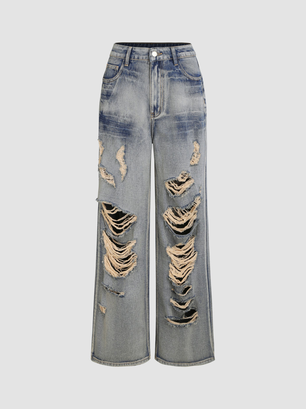 Cotton Hemp Wide Ripped Jeans main image 1