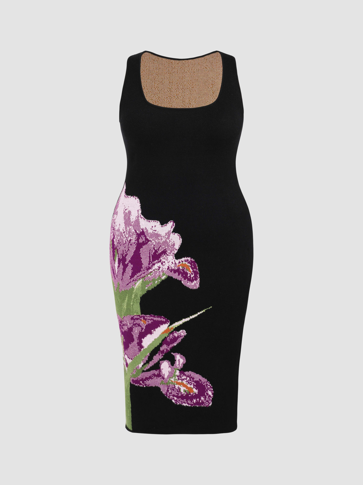 Knit Square Neck Floral Split Maxi Dress Curve & Plus