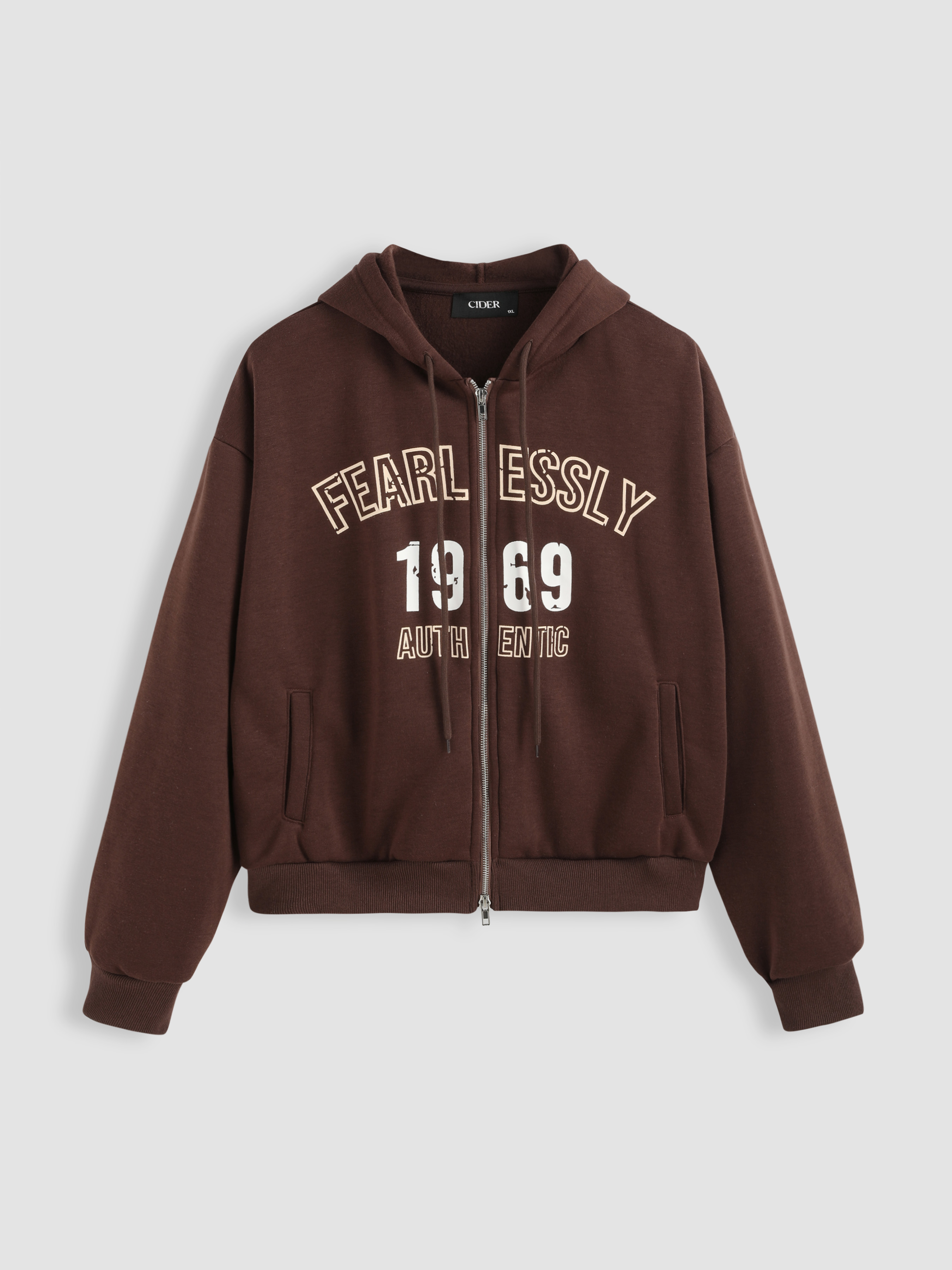 Fearlessly 1969 Authentic Zipper Drawstring Hoodie Curve And Plus Cider