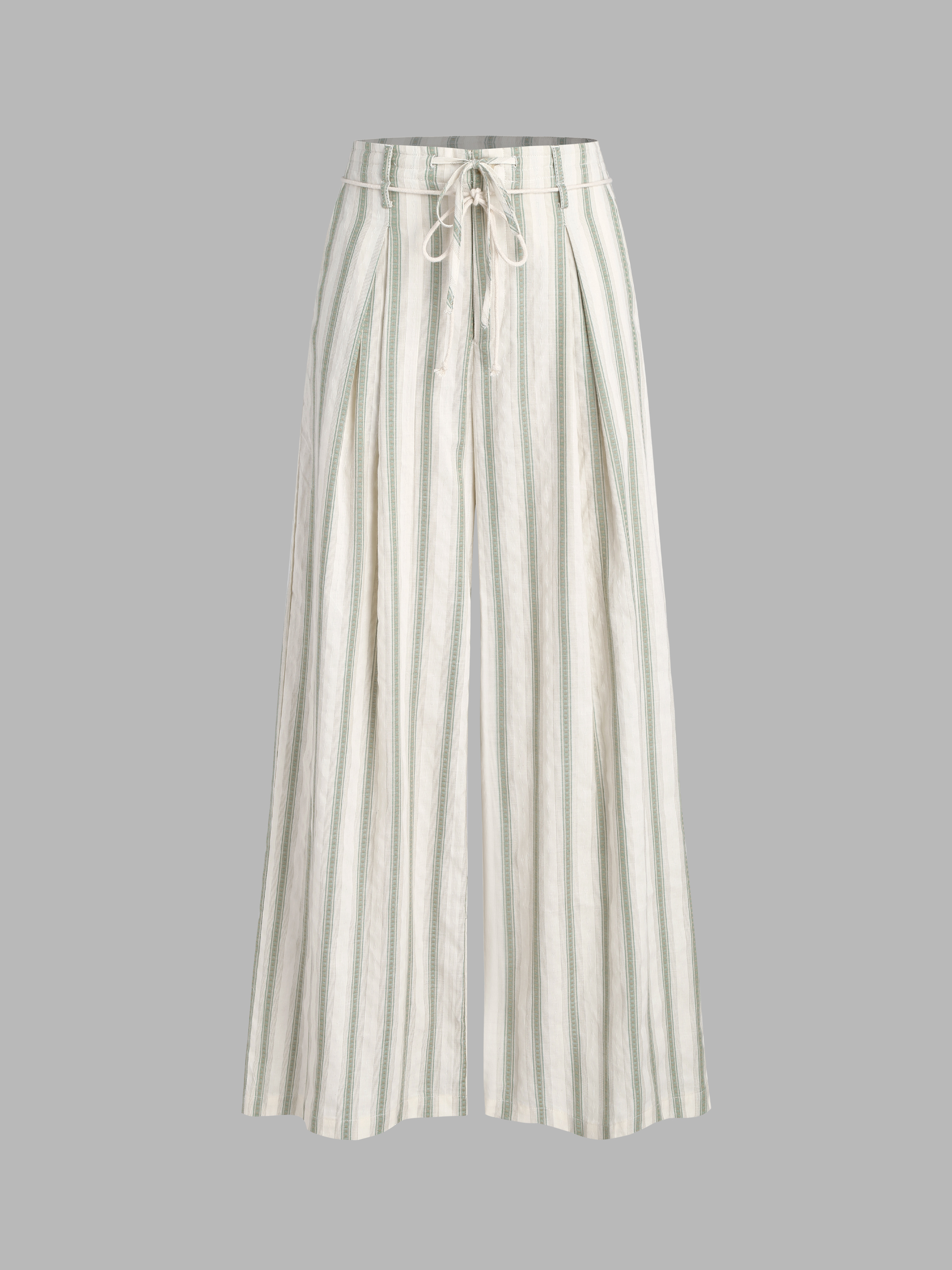 Mid Waist Striped Drawstring Wide Leg Trousers Cider