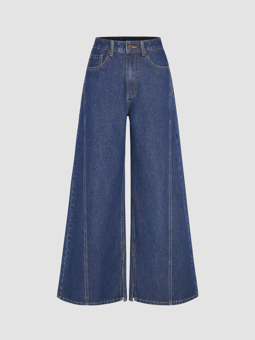 Mittelhohe Einfarbige Weite Jeans