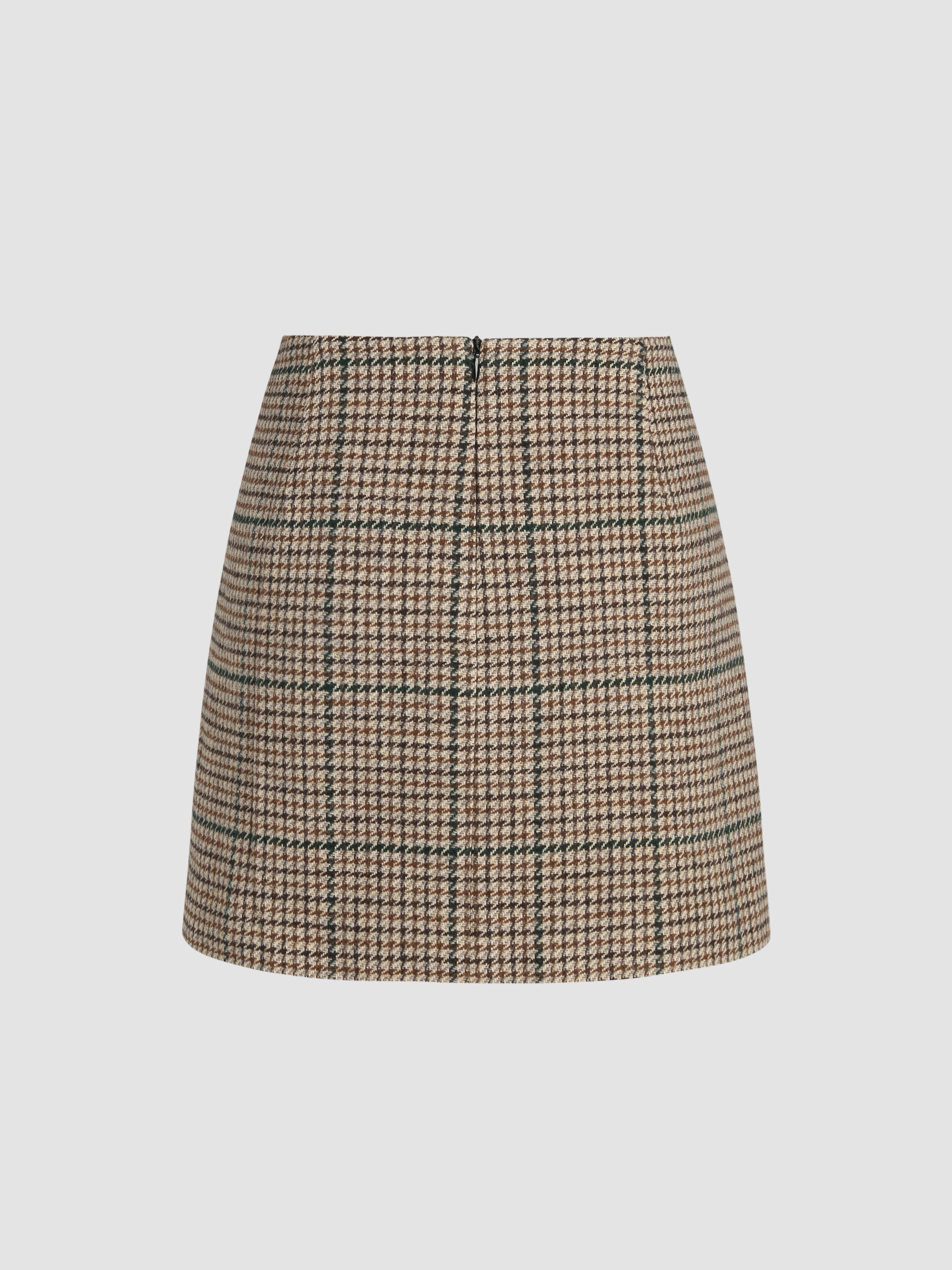 Tweed Mid Waist Check Mini Skirt