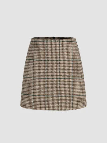 Minigonna a quadri a vita media in tweed