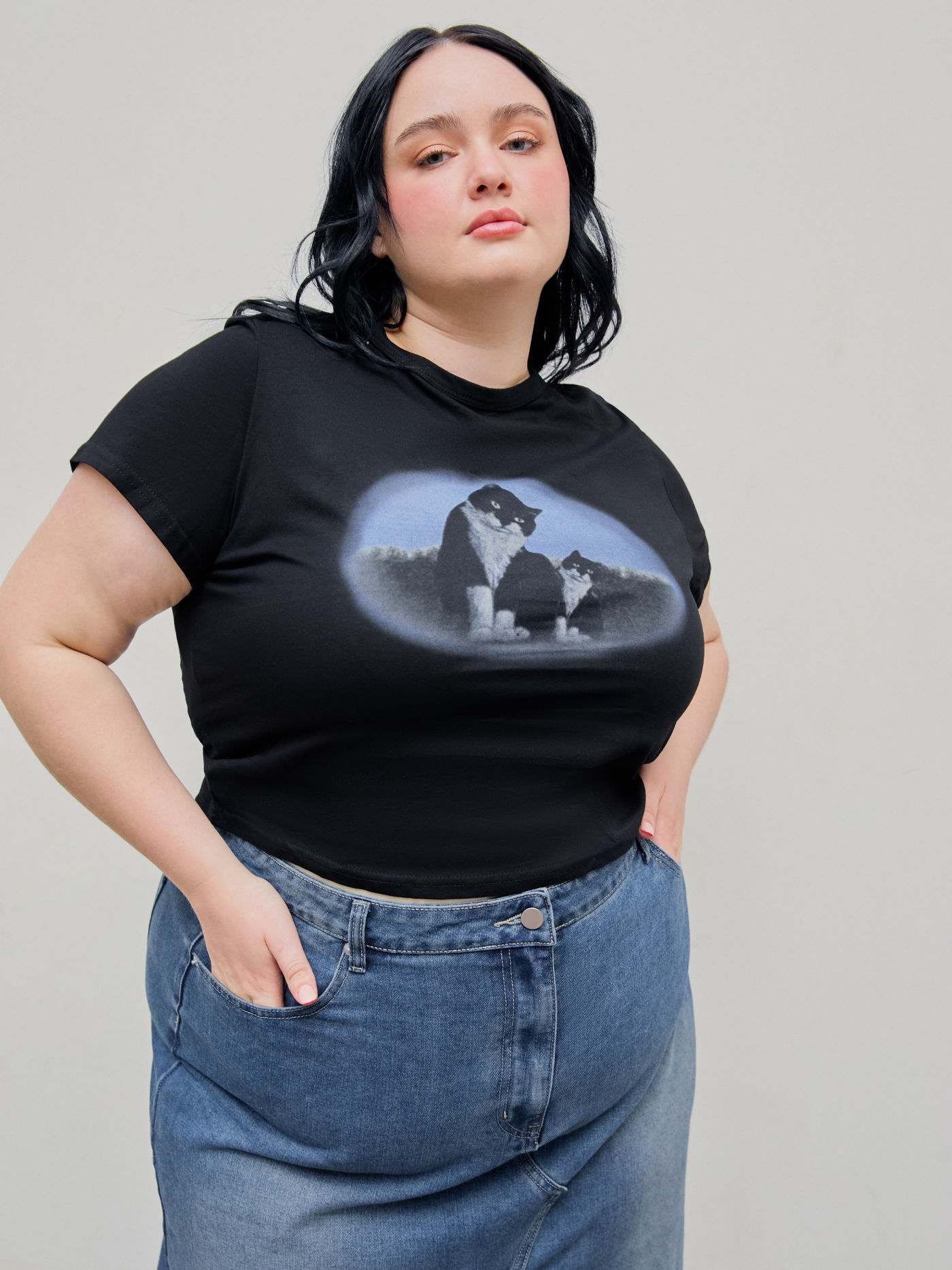 Cat Print Shirt Curve & Plus