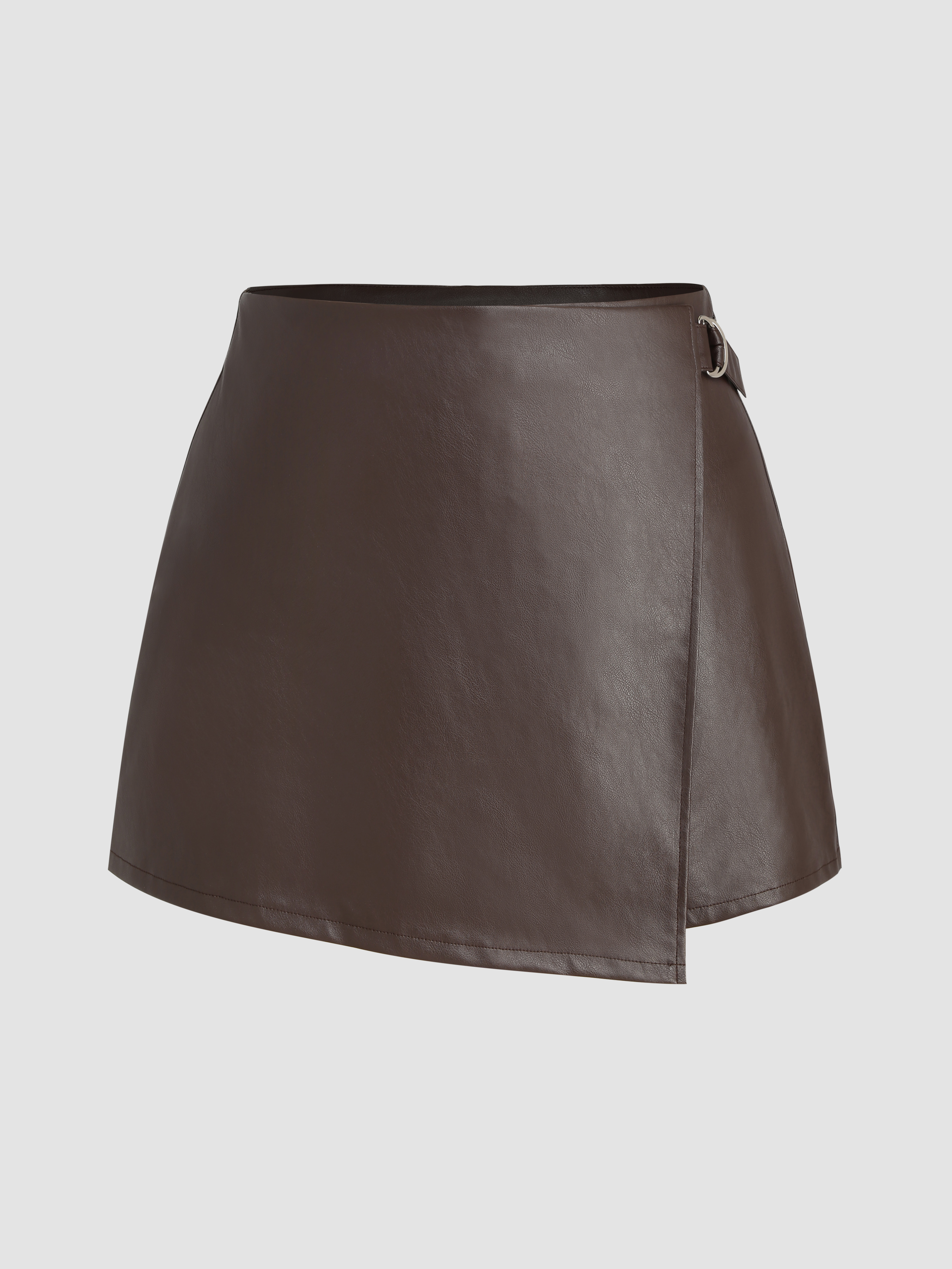 Faux Leather High Waist Asymmetrical Buckle Skort Curve & Plus For ...