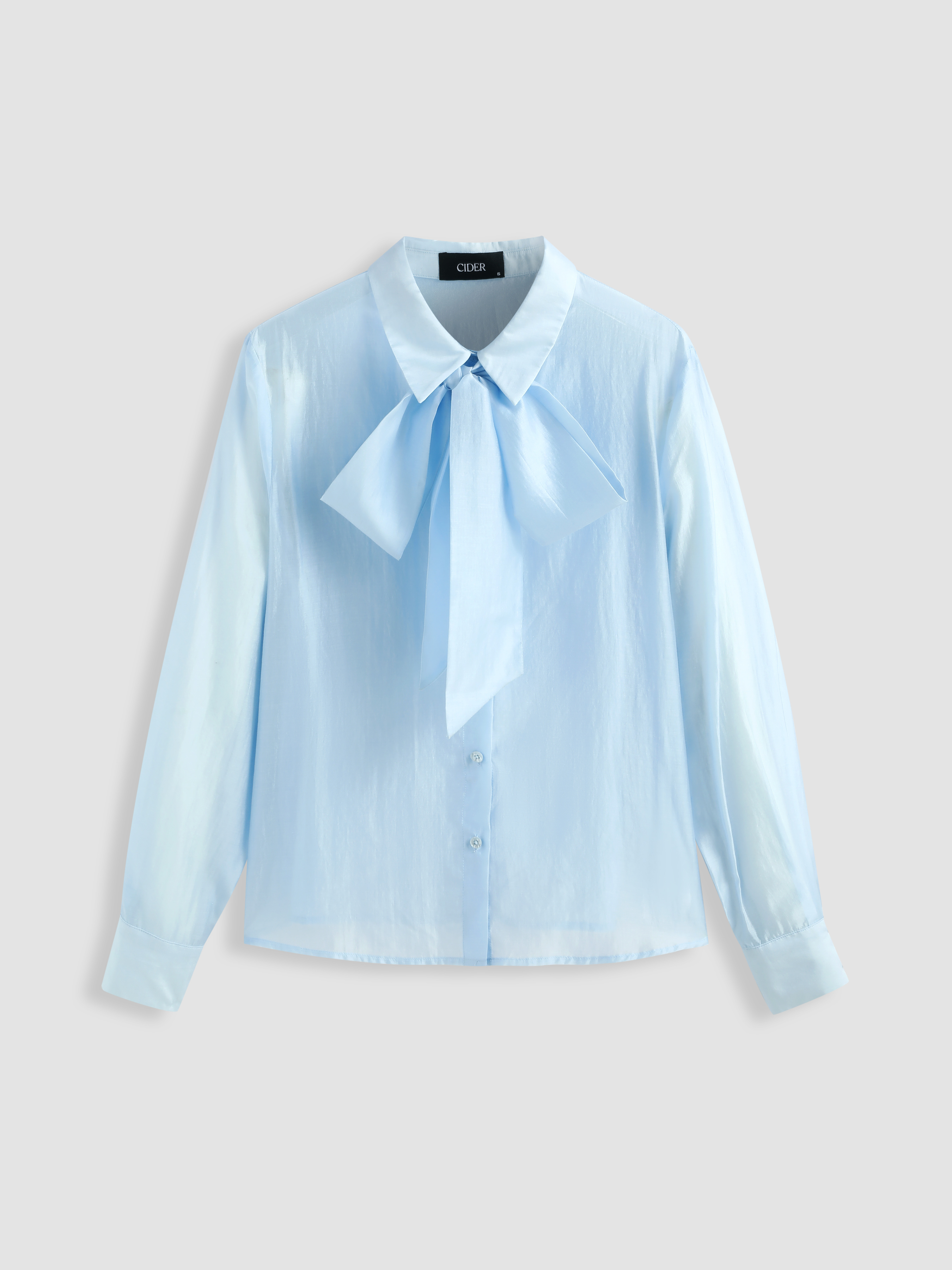Collar Solid Bowknot Long Sleeve Blouse
