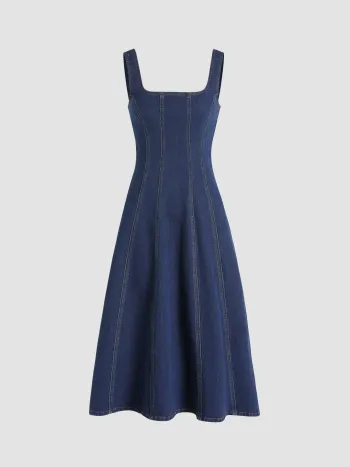 Denim Ruffle Cami Maxi Dress
